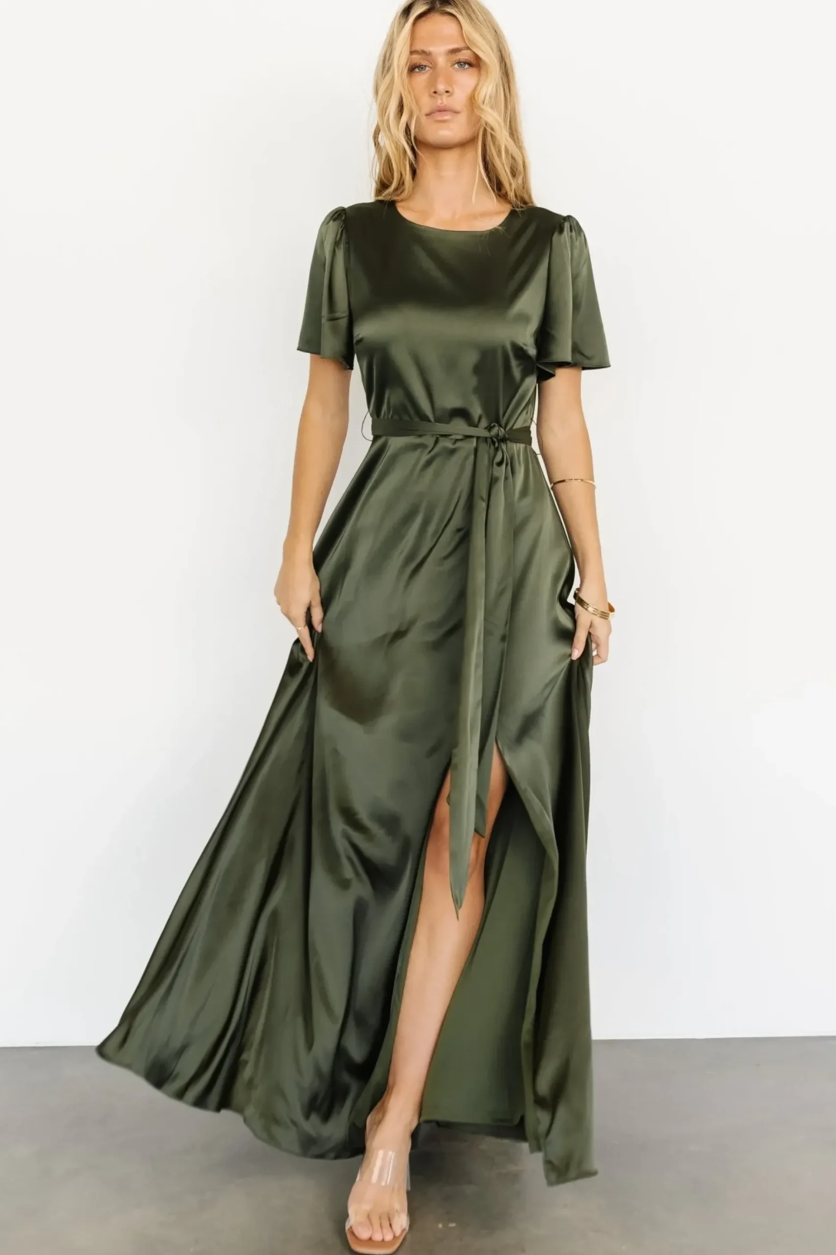 Baltic Born WEDDING SUITE|wedding guest|Agnes Satin Maxi Dress | Juniper Green