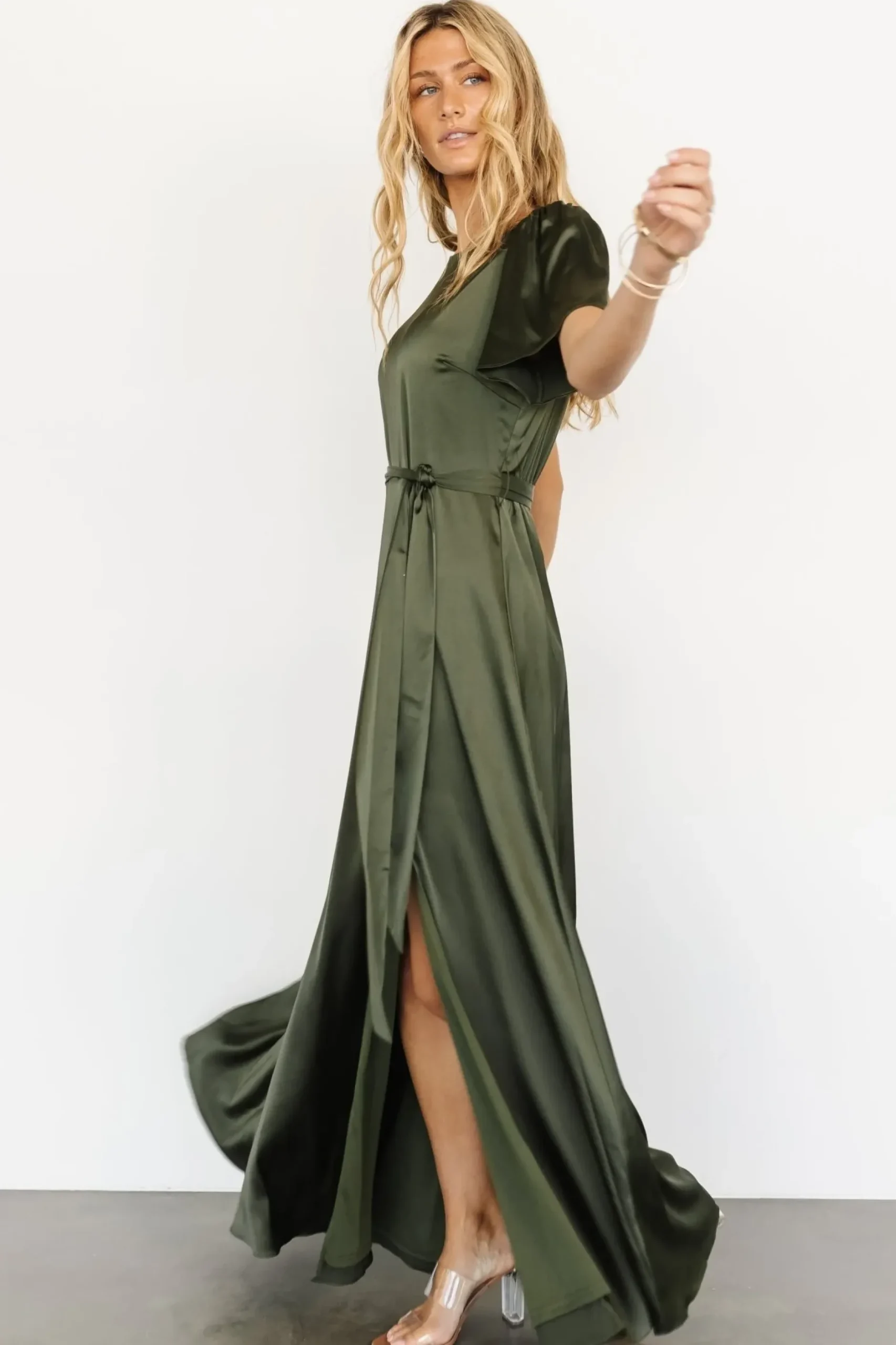 Baltic Born WEDDING SUITE|wedding guest|Agnes Satin Maxi Dress | Juniper Green