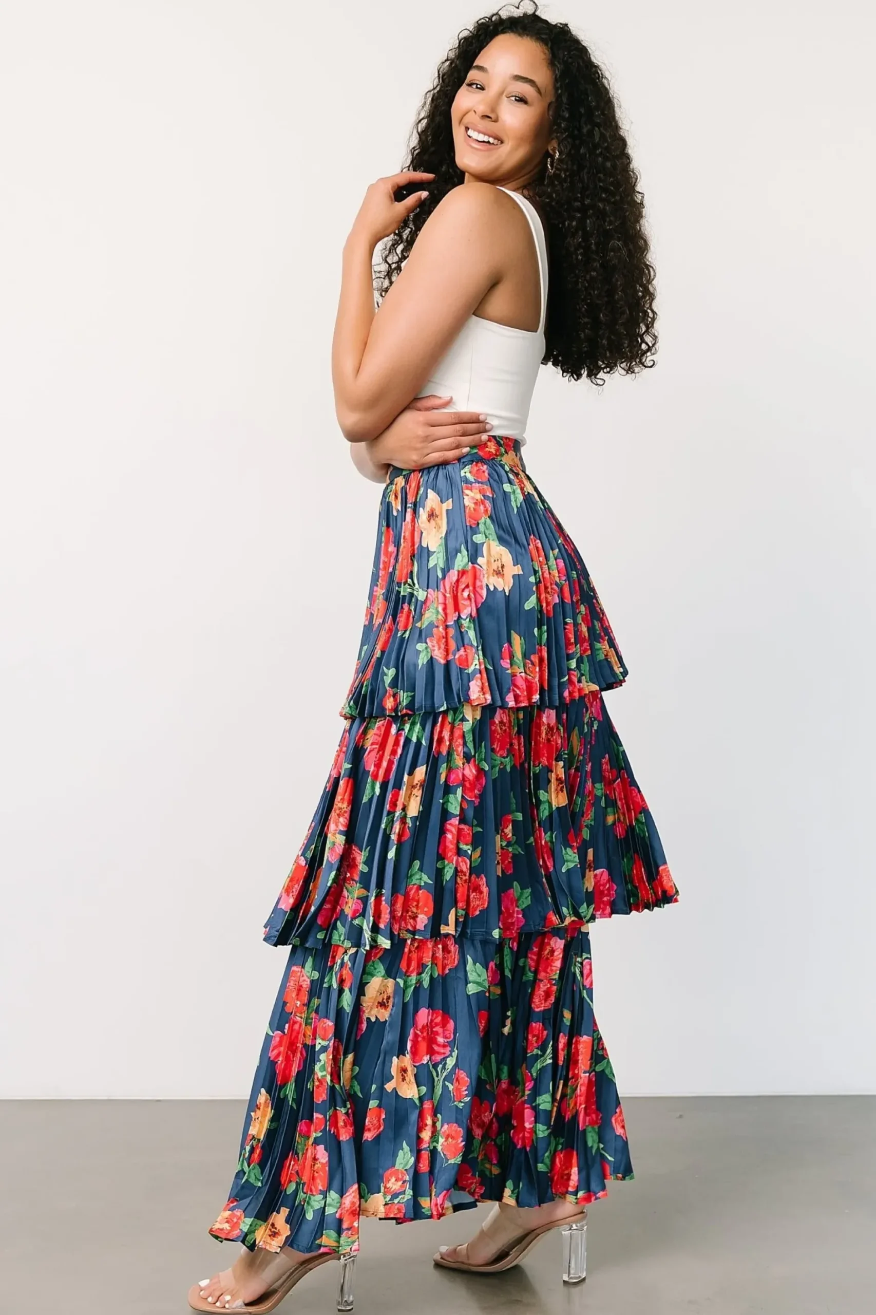 Baltic Born skirts|Alaina Tiered Maxi Skirt | Navy Floral