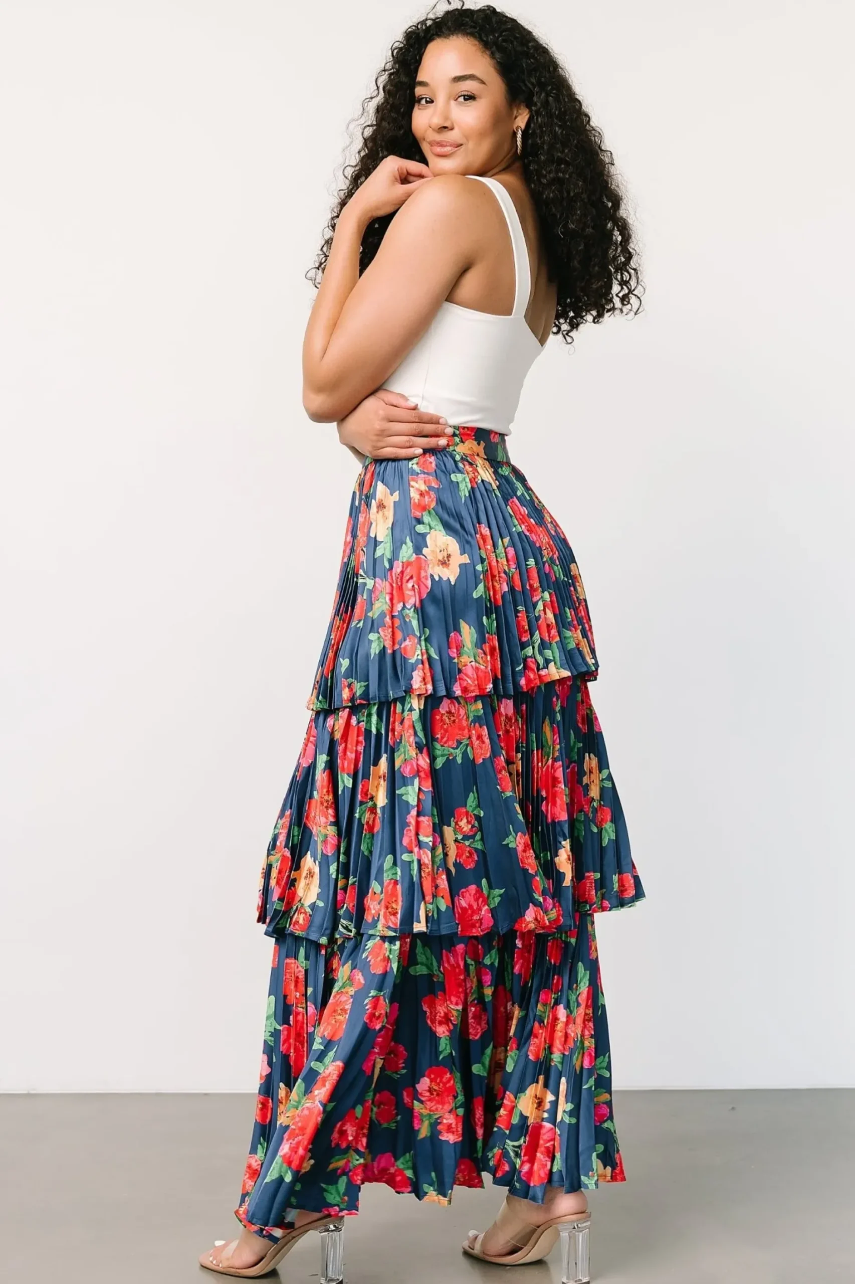 Baltic Born skirts|Alaina Tiered Maxi Skirt | Navy Floral