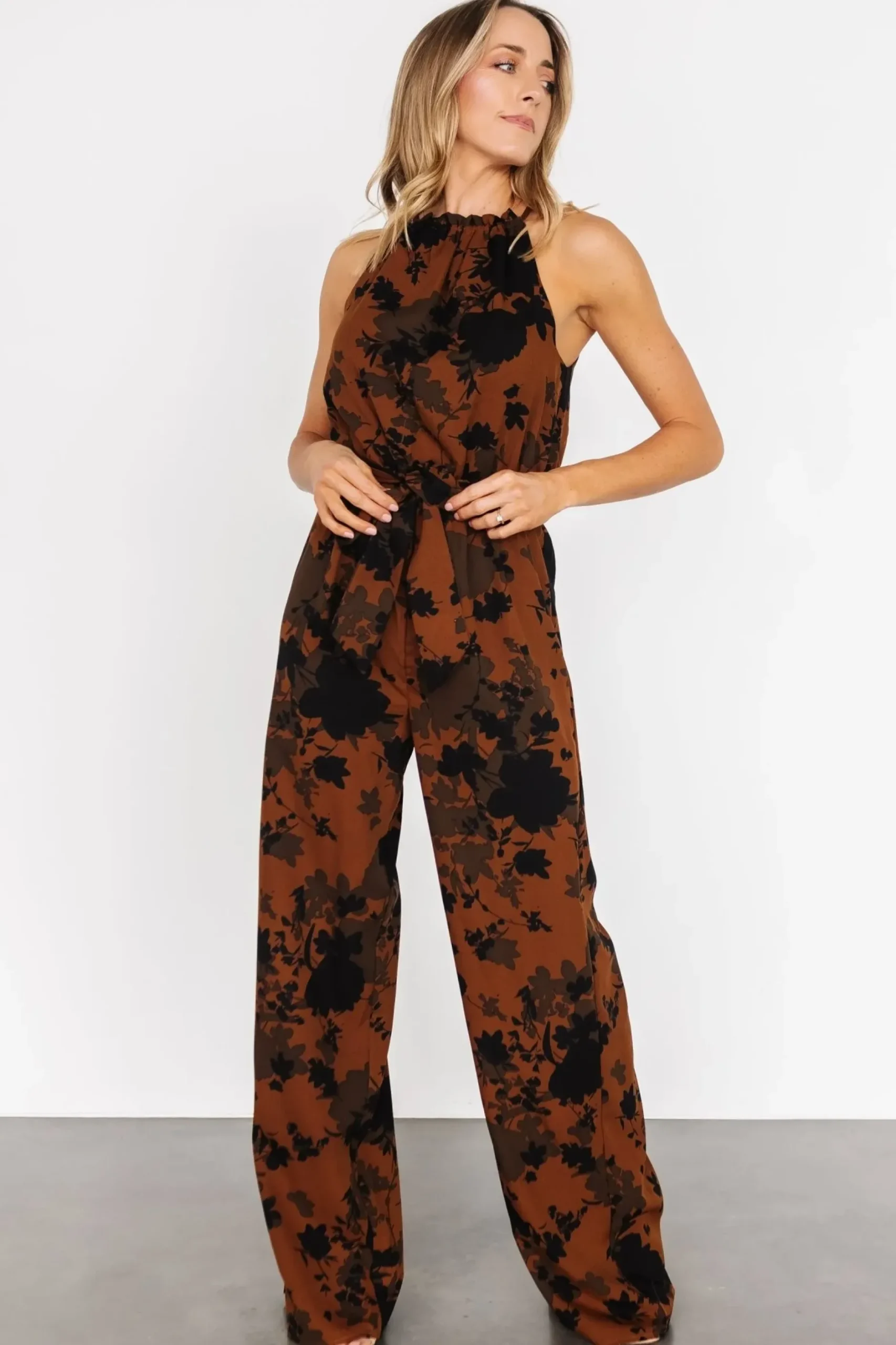 Baltic Born JUMPSUITS + ROMPERS|Alameda Halter Jumpsuit | Espresso Print