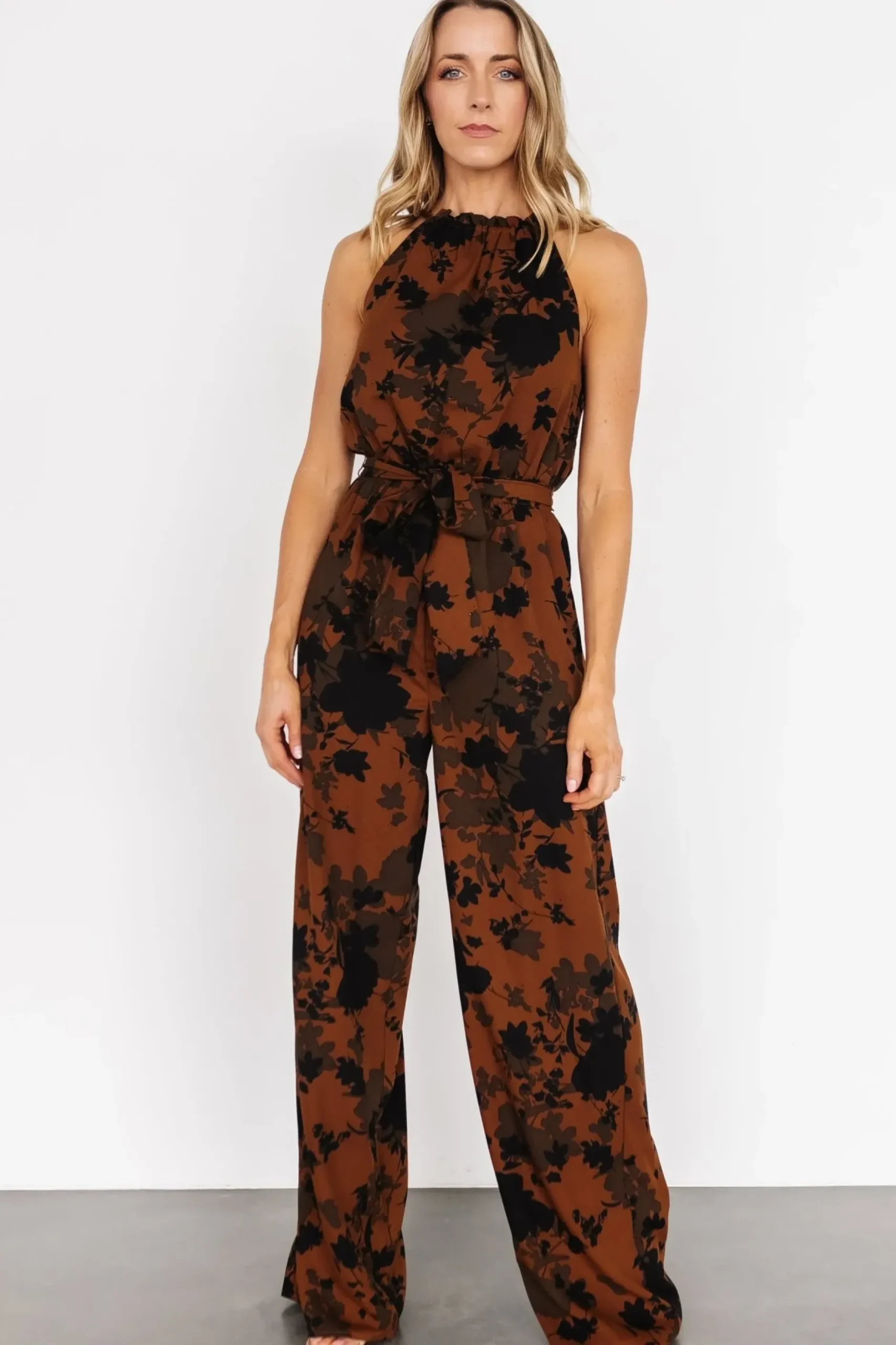 Baltic Born JUMPSUITS + ROMPERS|Alameda Halter Jumpsuit | Espresso Print