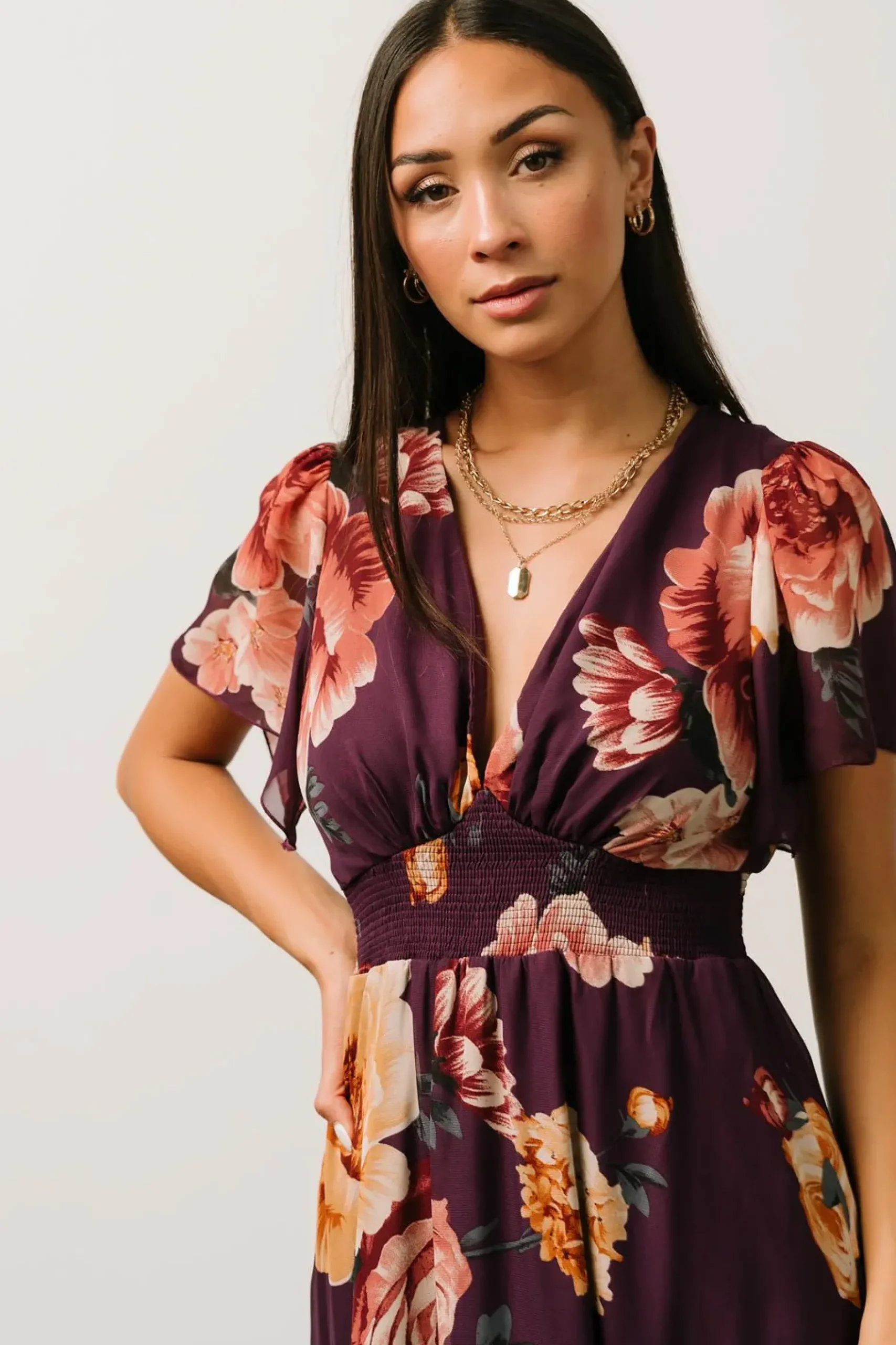 Baltic Born SALE|Alexandria Smocked Maxi Dress | Eggplant Floral