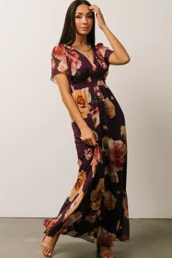 Baltic Born SALE|Alexandria Smocked Maxi Dress | Eggplant Floral