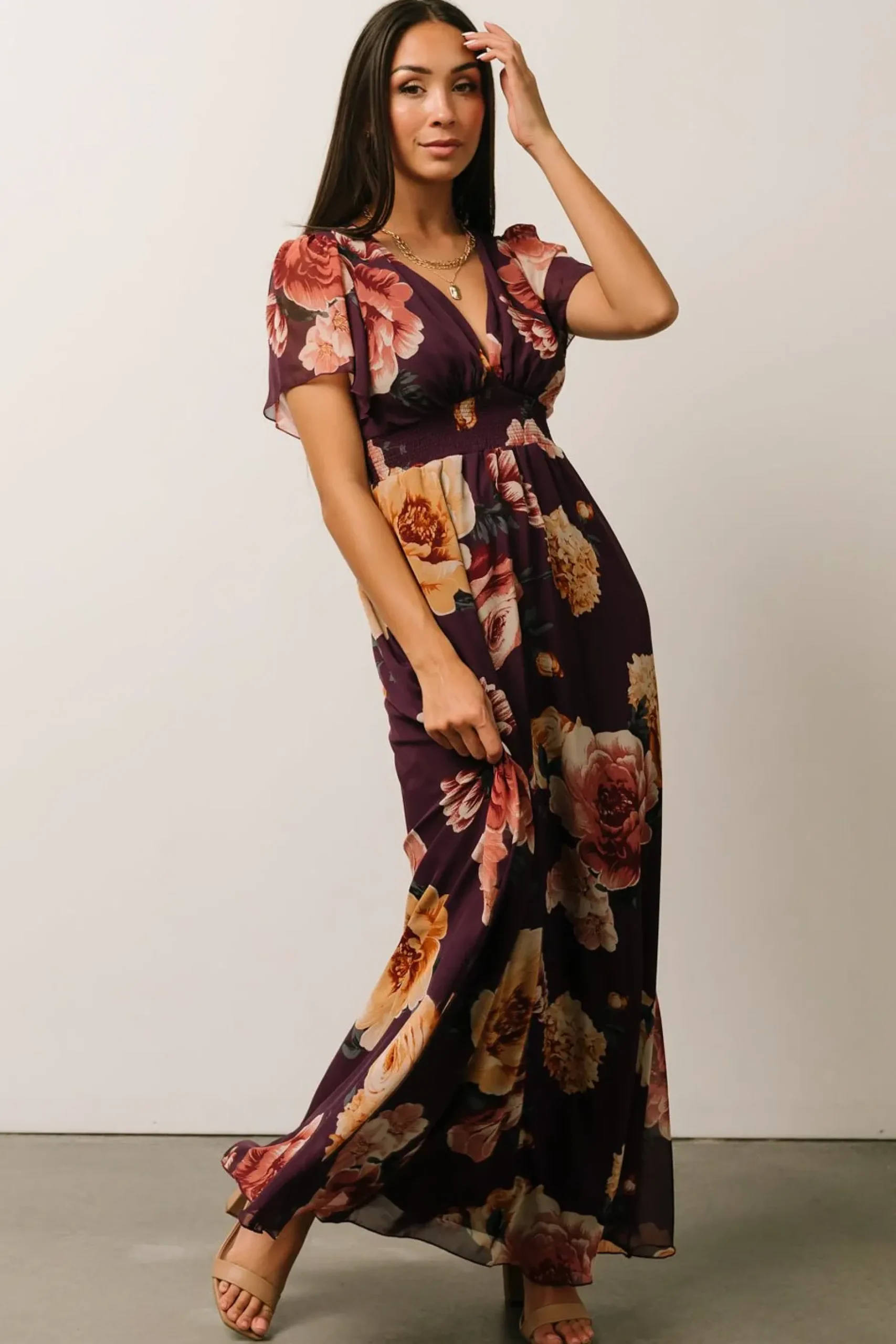 Baltic Born SALE|Alexandria Smocked Maxi Dress | Eggplant Floral