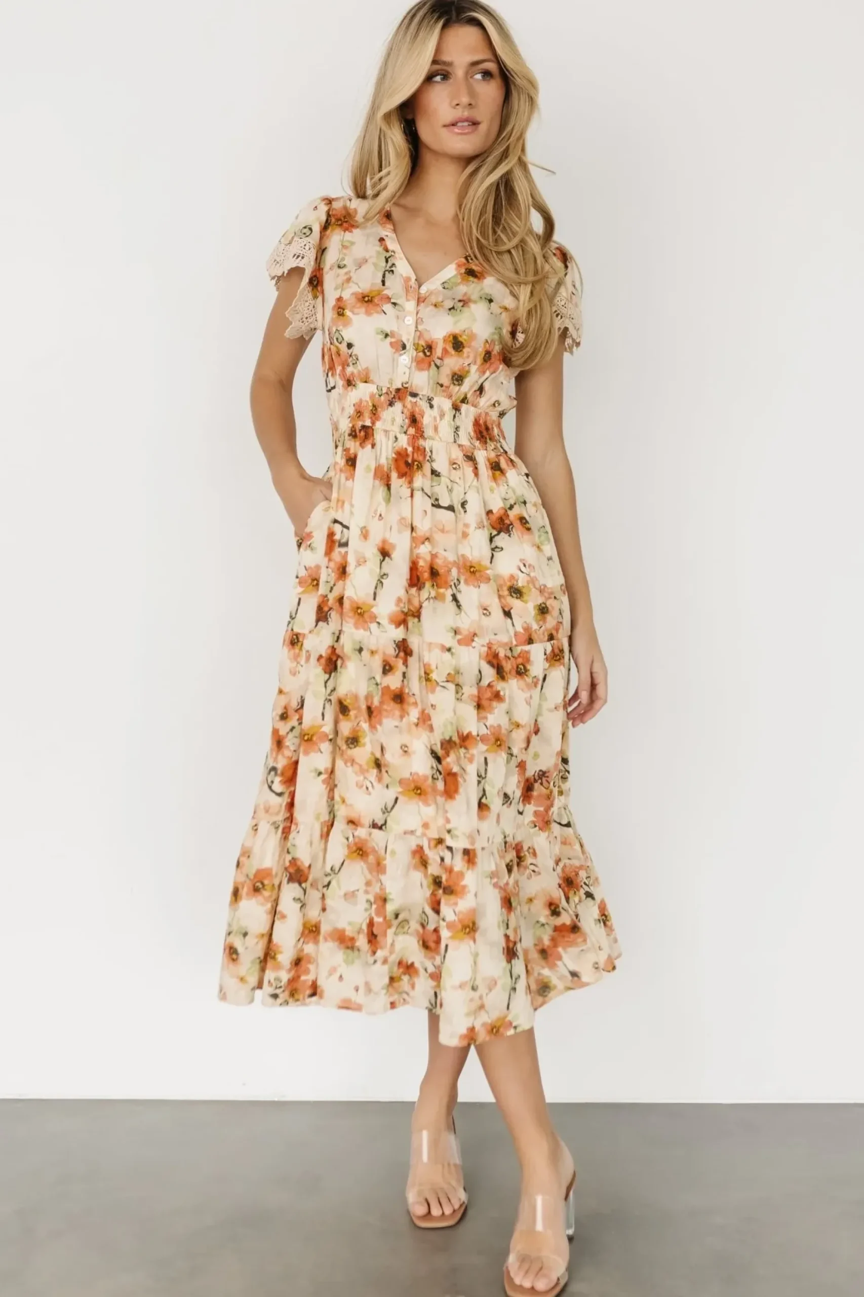Baltic Born midi dresses|EXTENDED SIZING|Aliyah Midi Dress | Coral Floral