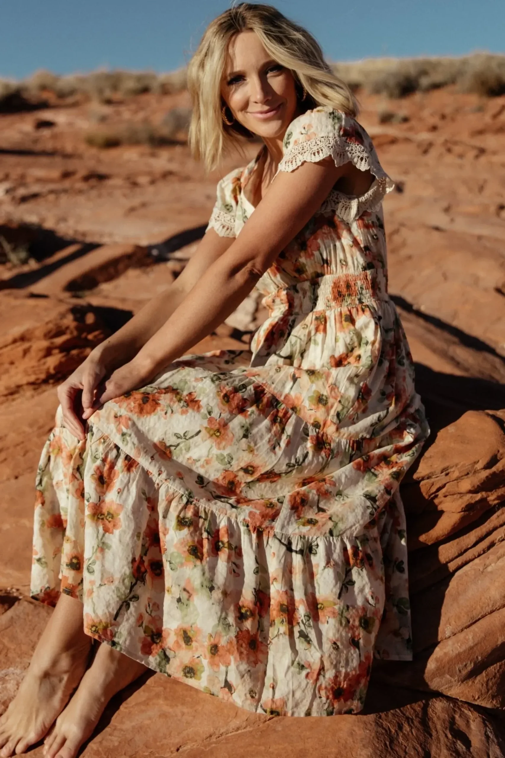 Baltic Born midi dresses|EXTENDED SIZING|Aliyah Midi Dress | Coral Floral