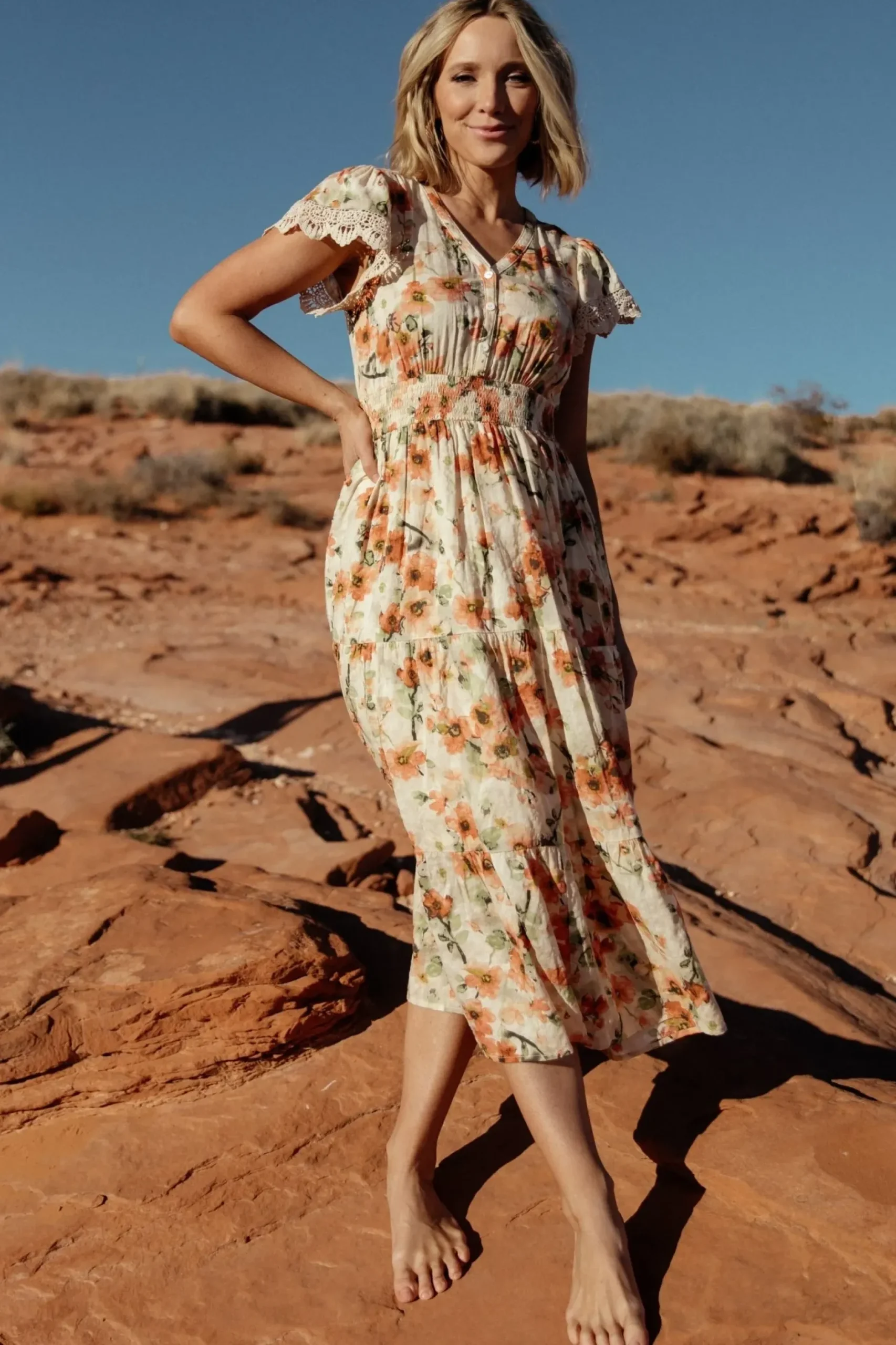 Baltic Born midi dresses|EXTENDED SIZING|Aliyah Midi Dress | Coral Floral