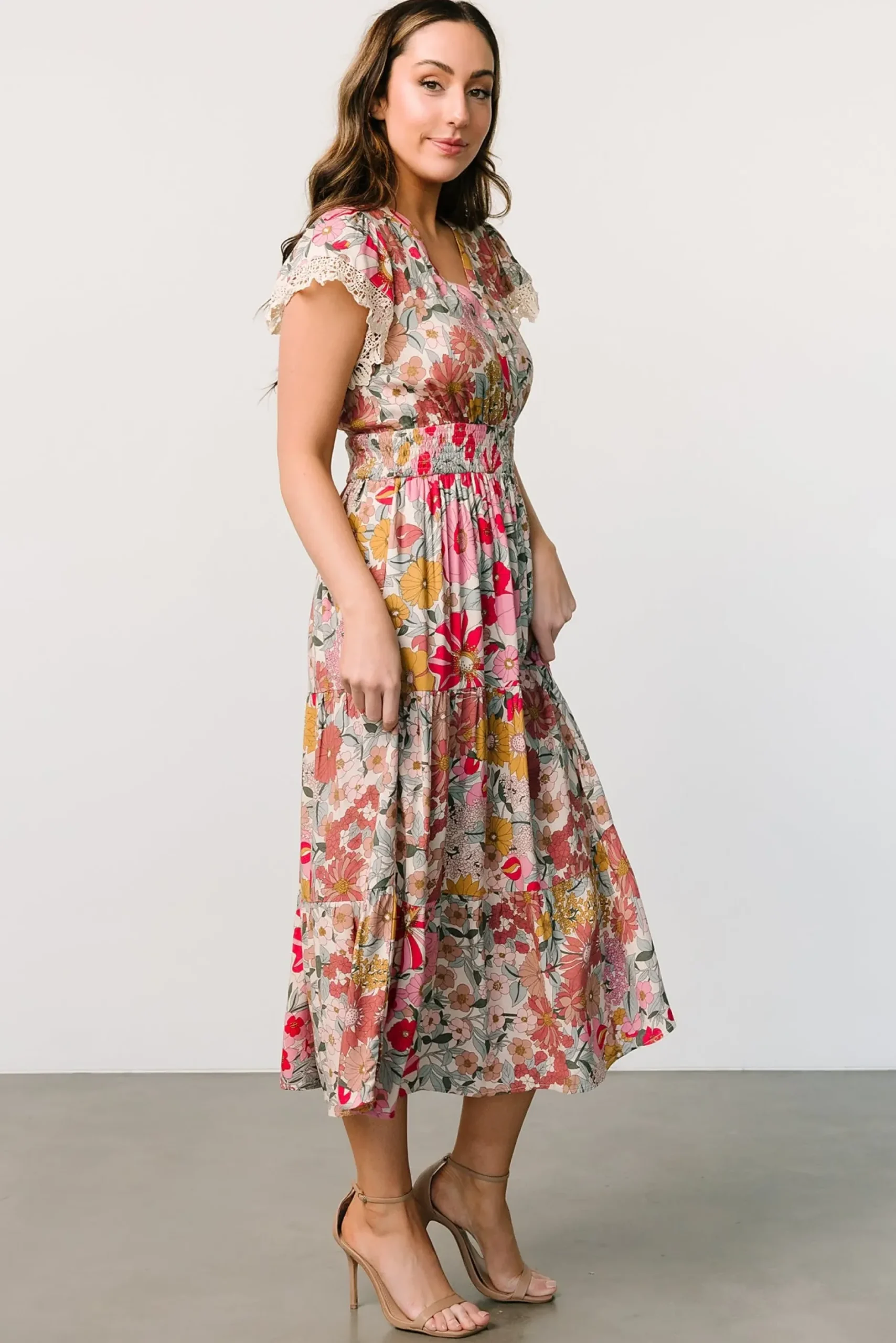 Baltic Born midi dresses|EXTENDED SIZING|Aliyah Midi Dress | Cream Multi Floral