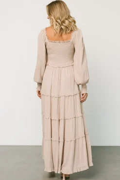Baltic Born maxi dresses|EXTENDED SIZING|Amanda Smocked Dotted Maxi Dress | Beige
