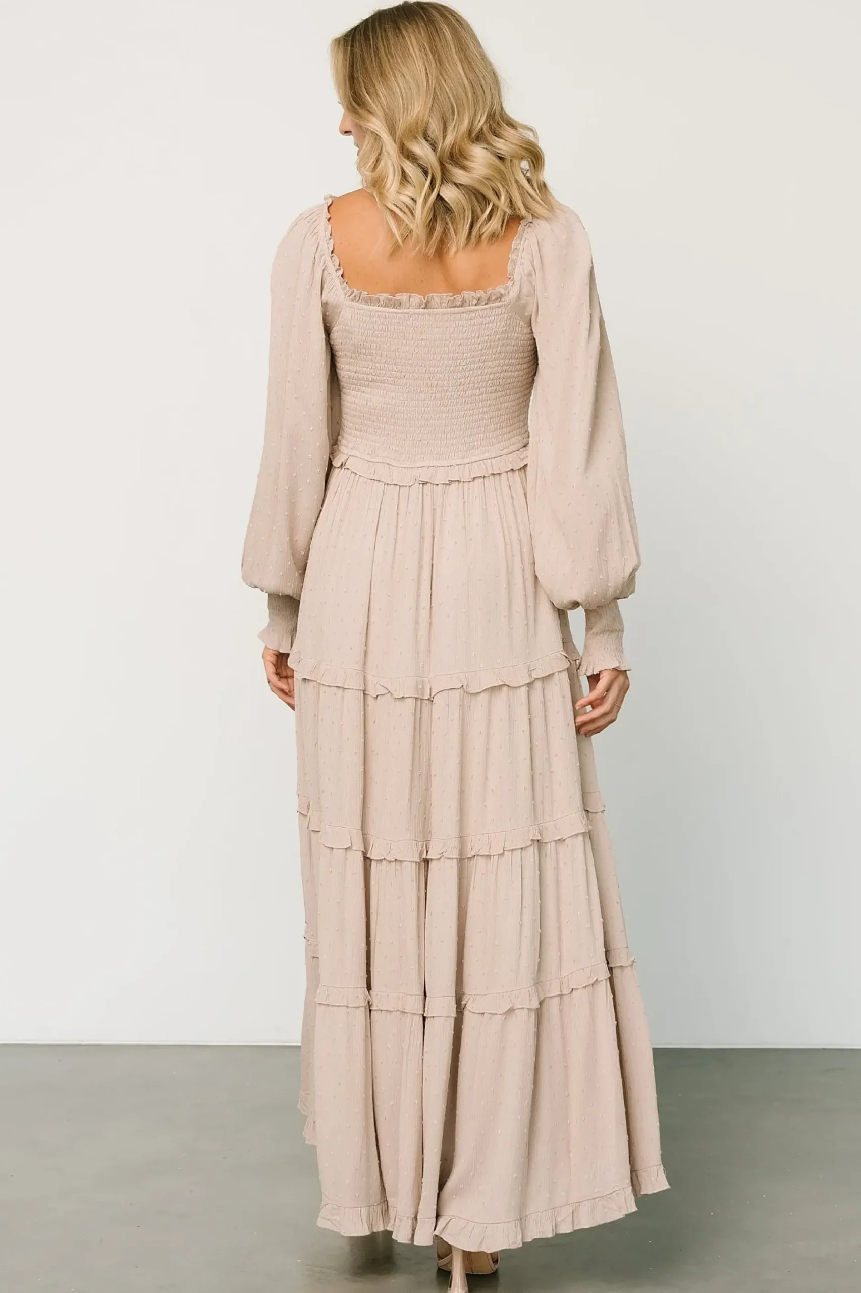 Baltic Born maxi dresses|EXTENDED SIZING|Amanda Smocked Dotted Maxi Dress | Beige