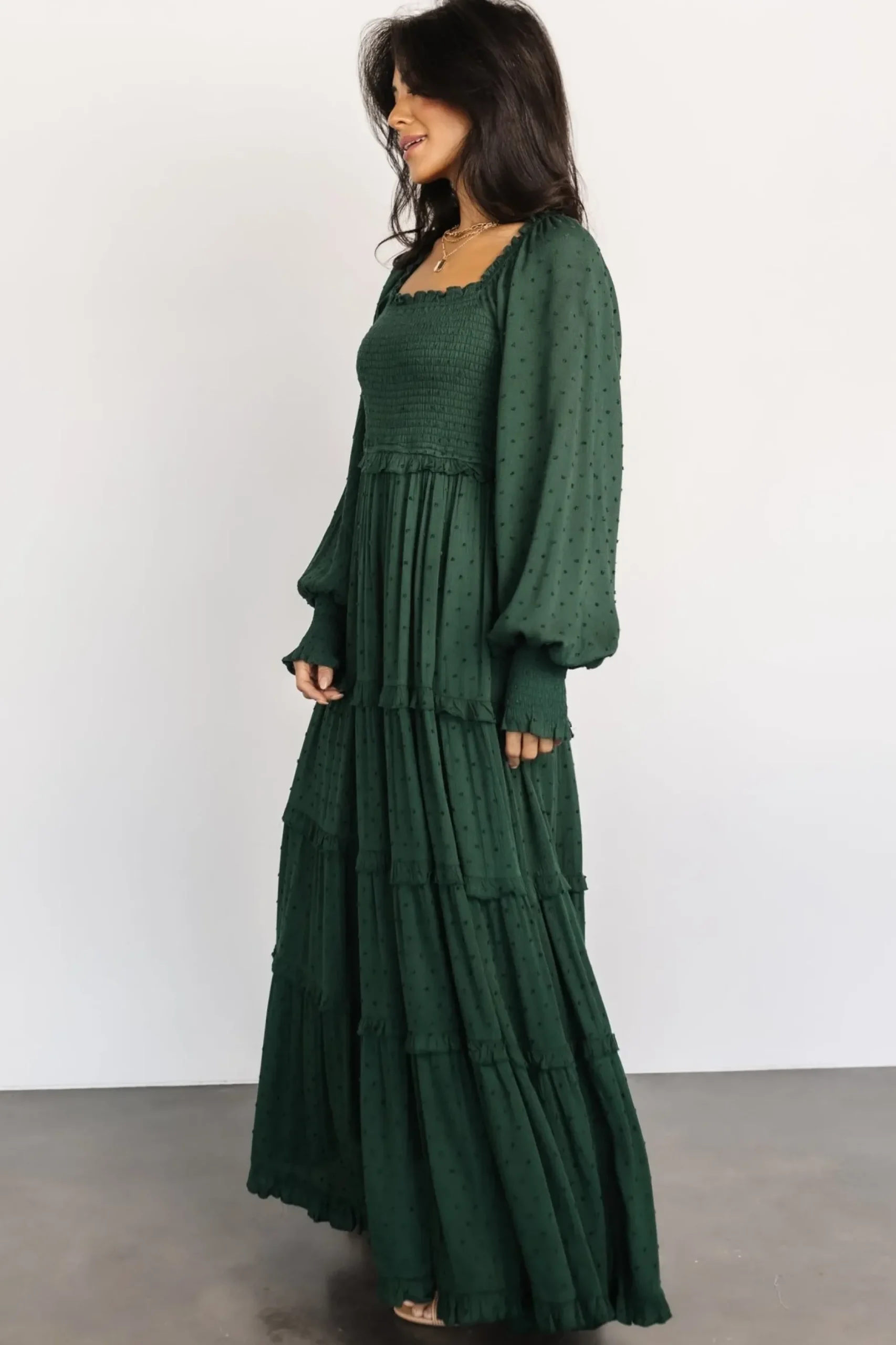 Baltic Born maxi dresses|EXTENDED SIZING|Amanda Smocked Dotted Maxi Dress | Evergreen