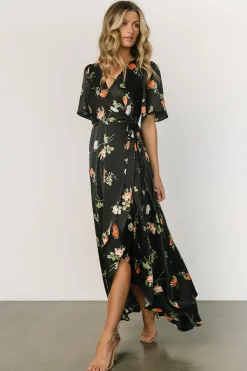 Baltic Born SALE|Amara Wrap Dress | Black + Coral Floral