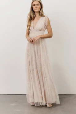 Baltic Born tulle styles|Annika Sequin Mesh Maxi Dress | Nude Blush