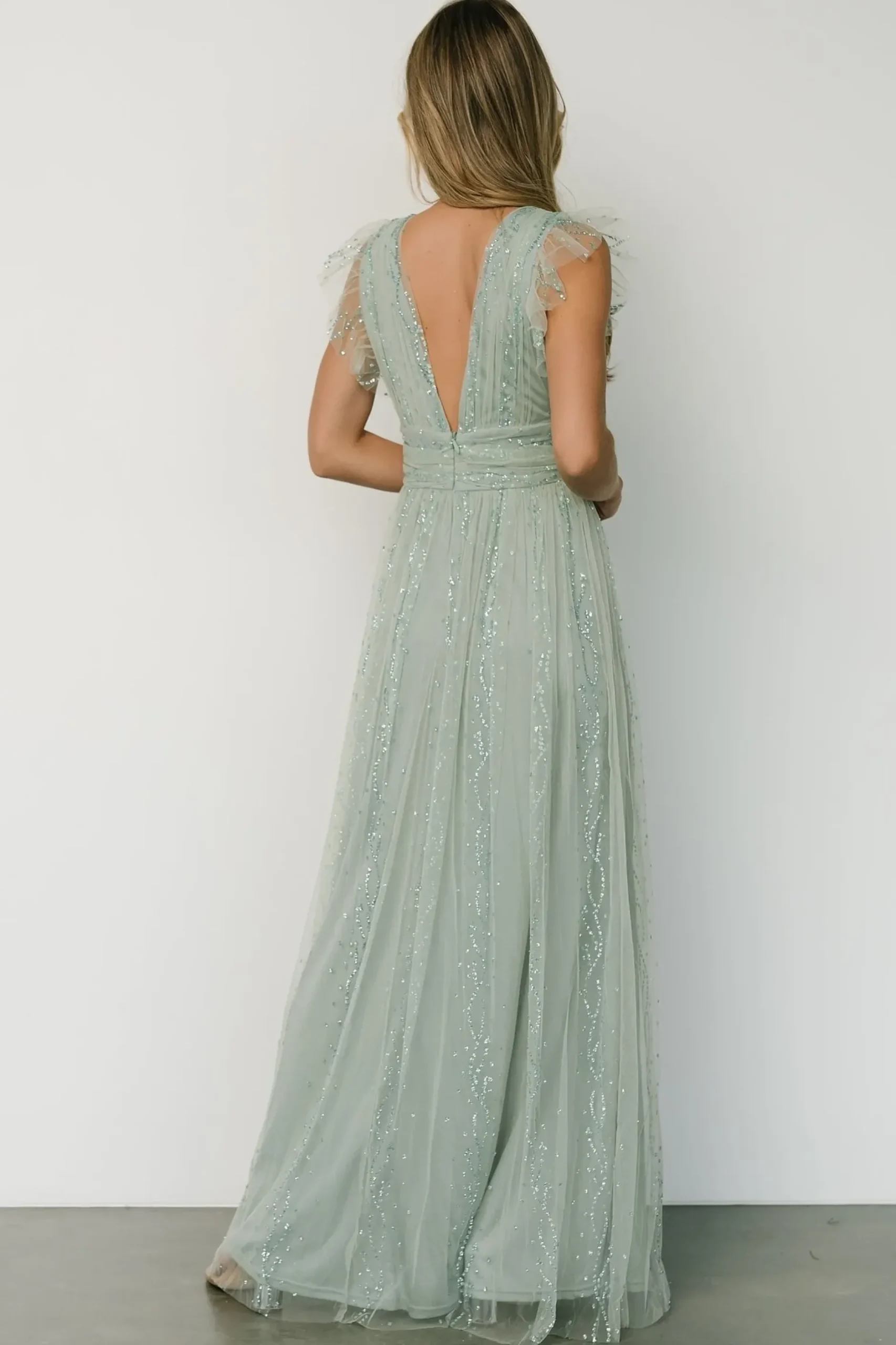 Baltic Born tulle styles|Annika Sequin Mesh Maxi Dress | Dusty Sage