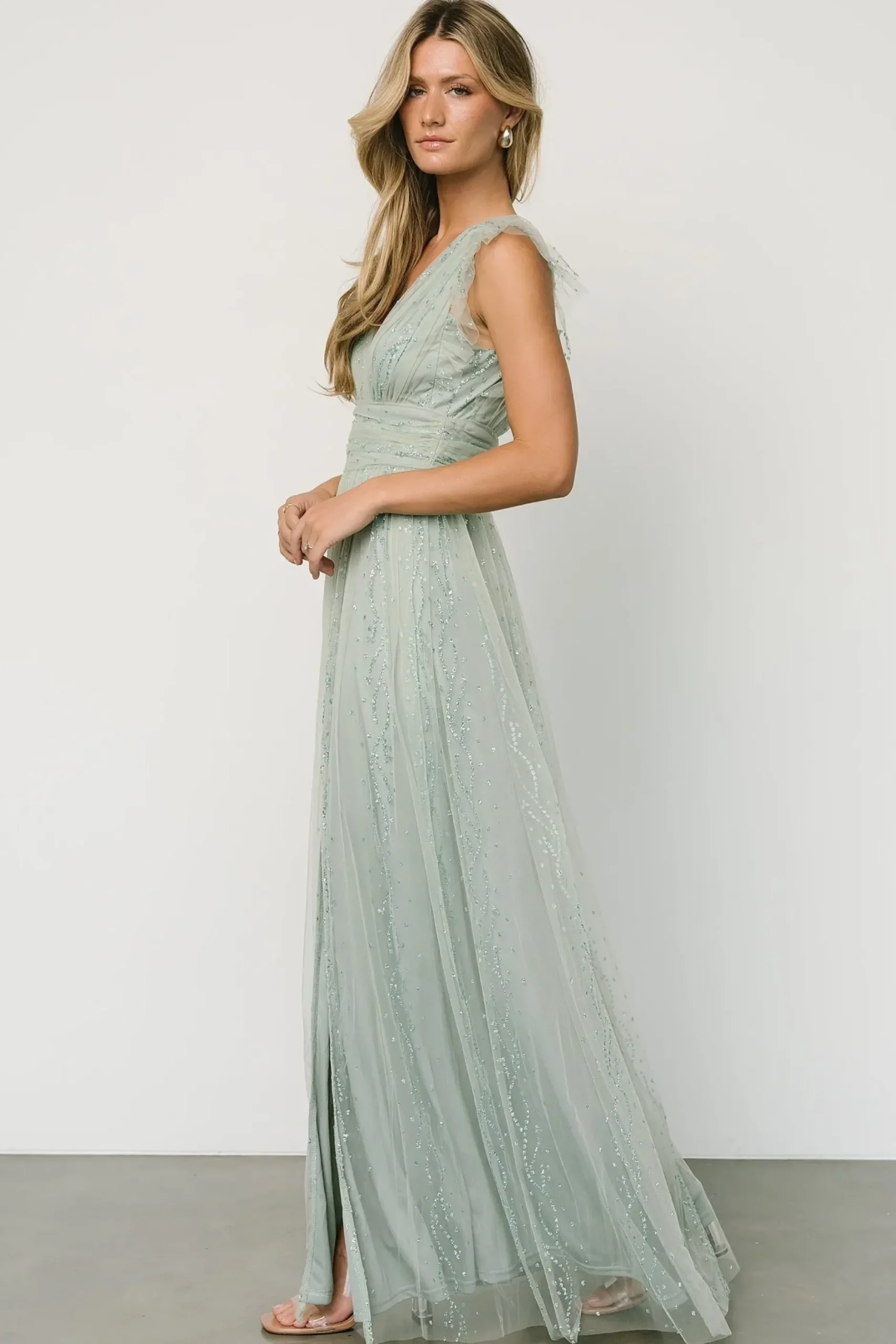 Baltic Born tulle styles|Annika Sequin Mesh Maxi Dress | Dusty Sage