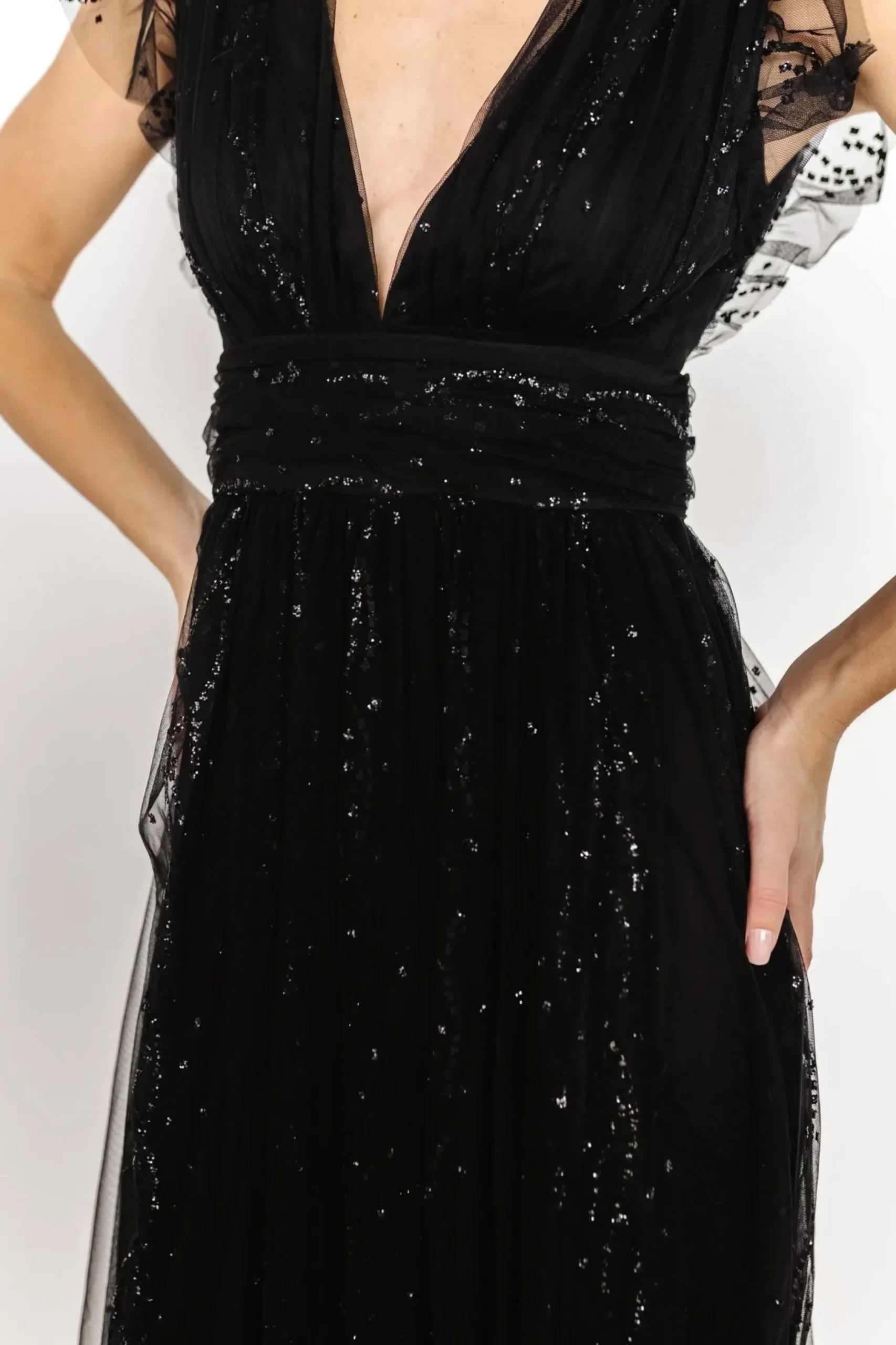 Baltic Born tulle styles|Annika Sequin Mesh Maxi Dress | Black