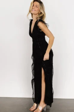 Baltic Born tulle styles|Annika Sequin Mesh Maxi Dress | Black