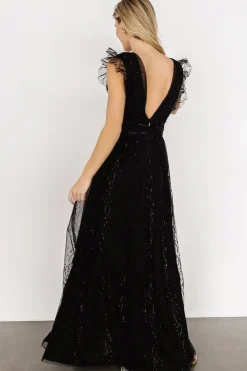Baltic Born tulle styles|Annika Sequin Mesh Maxi Dress | Black