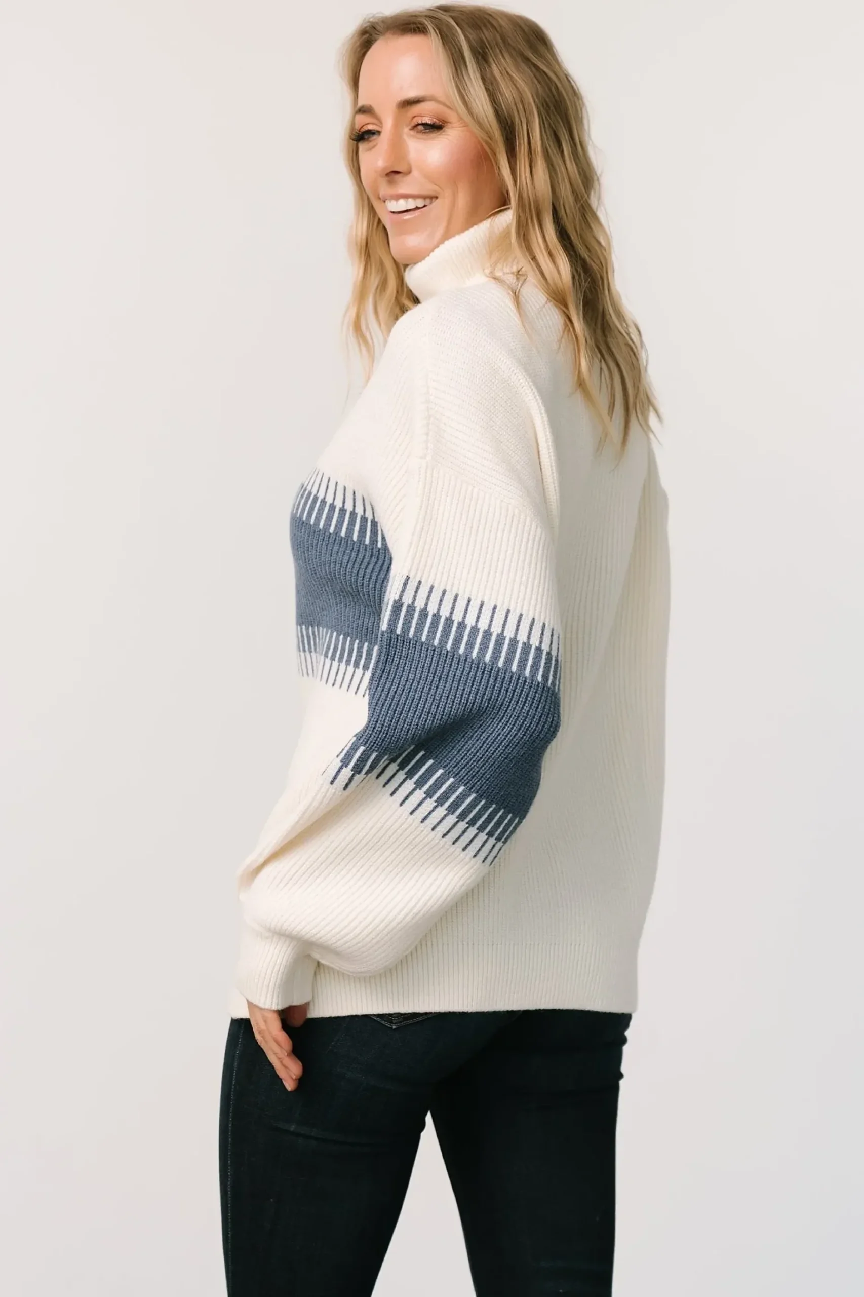 Baltic Born TOPS|sweaters|Antonov Turtle Neck Sweater | Blue + Cream