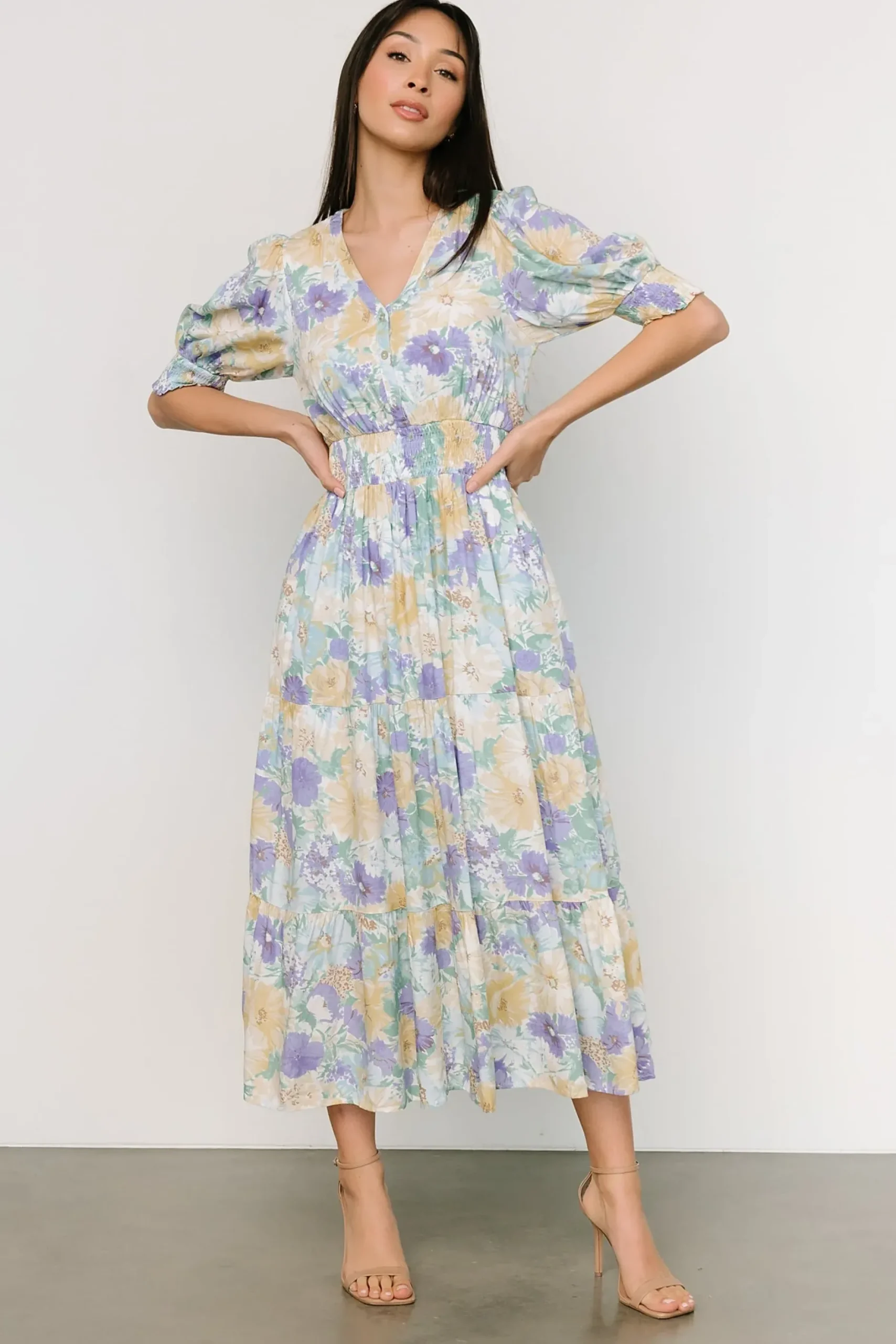 Baltic Born SALE|Anya Midi Dress | Blue Multi Floral