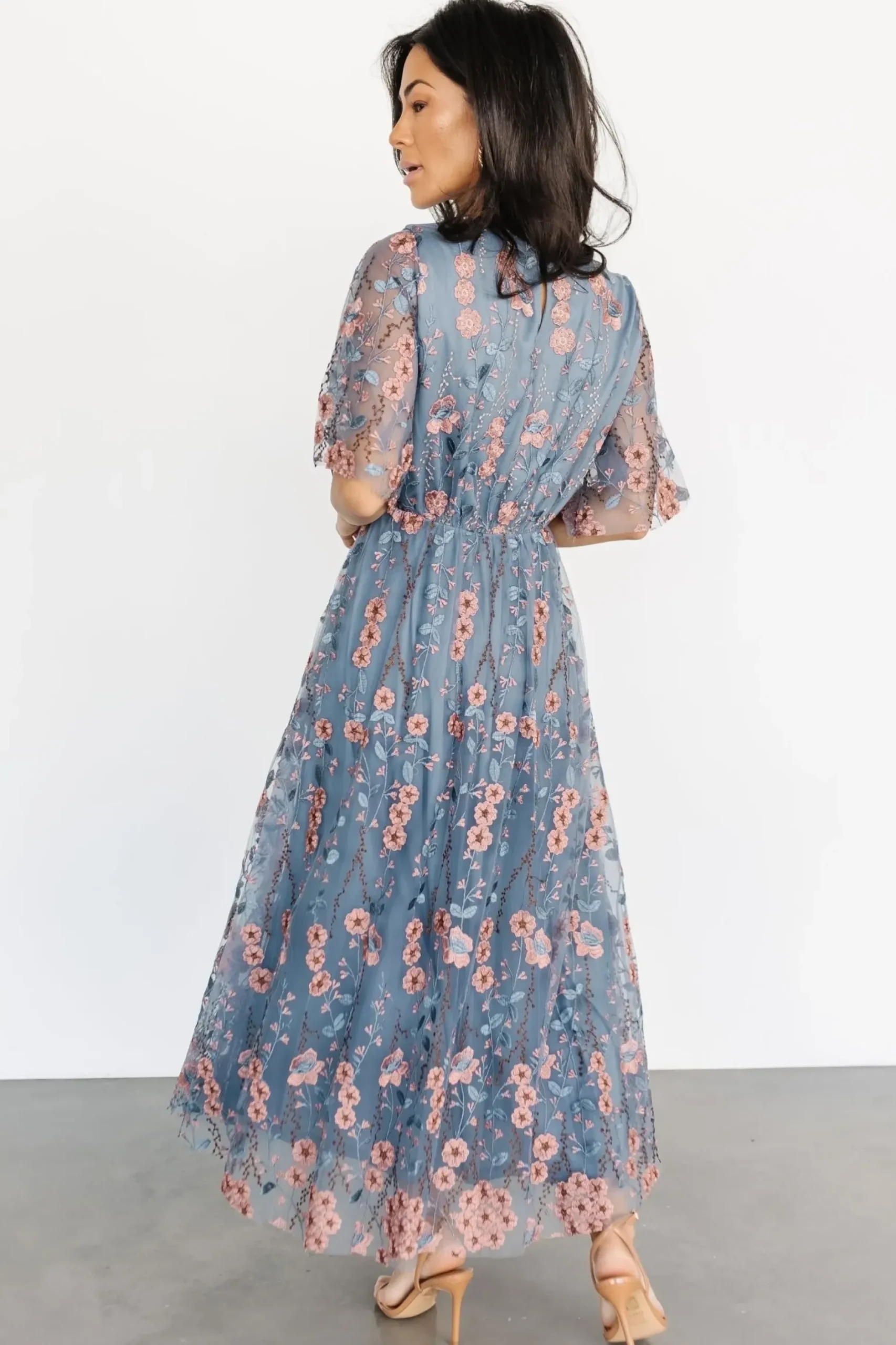 Baltic Born WEDDING SUITE|wedding guest|Arabella Embroidered Tulle Maxi Dress | Blue + Pink