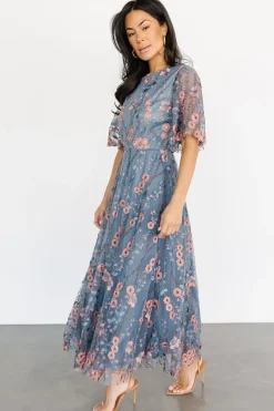 Baltic Born WEDDING SUITE|wedding guest|Arabella Embroidered Tulle Maxi Dress | Blue + Pink