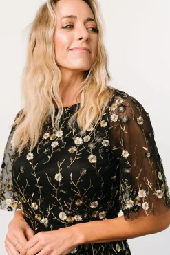 Baltic Born WEDDING SUITE|wedding guest|Arabella Embroidered Tulle Maxi Dress | Gold + Black