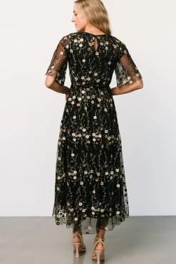 Baltic Born WEDDING SUITE|wedding guest|Arabella Embroidered Tulle Maxi Dress | Gold + Black
