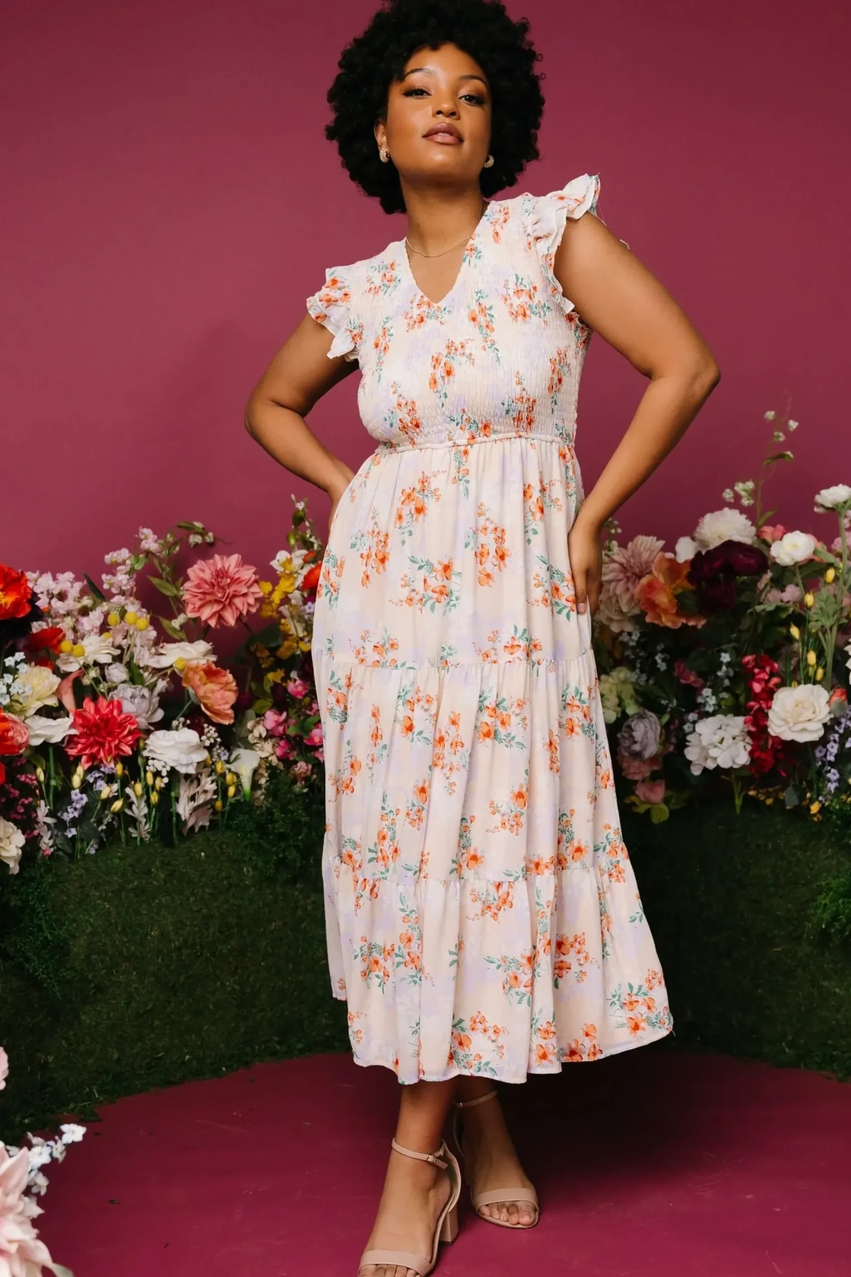 Baltic Born bump friendly|Arla Smocked Maxi Dress | Cream Floral
