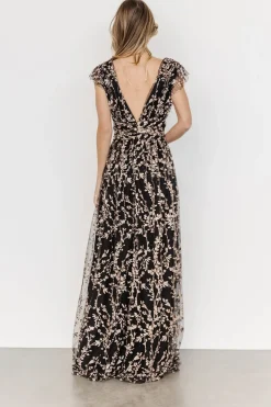 Baltic Born embellished + sequined|Arlene Shimmer Gown | Black + Rose Gold