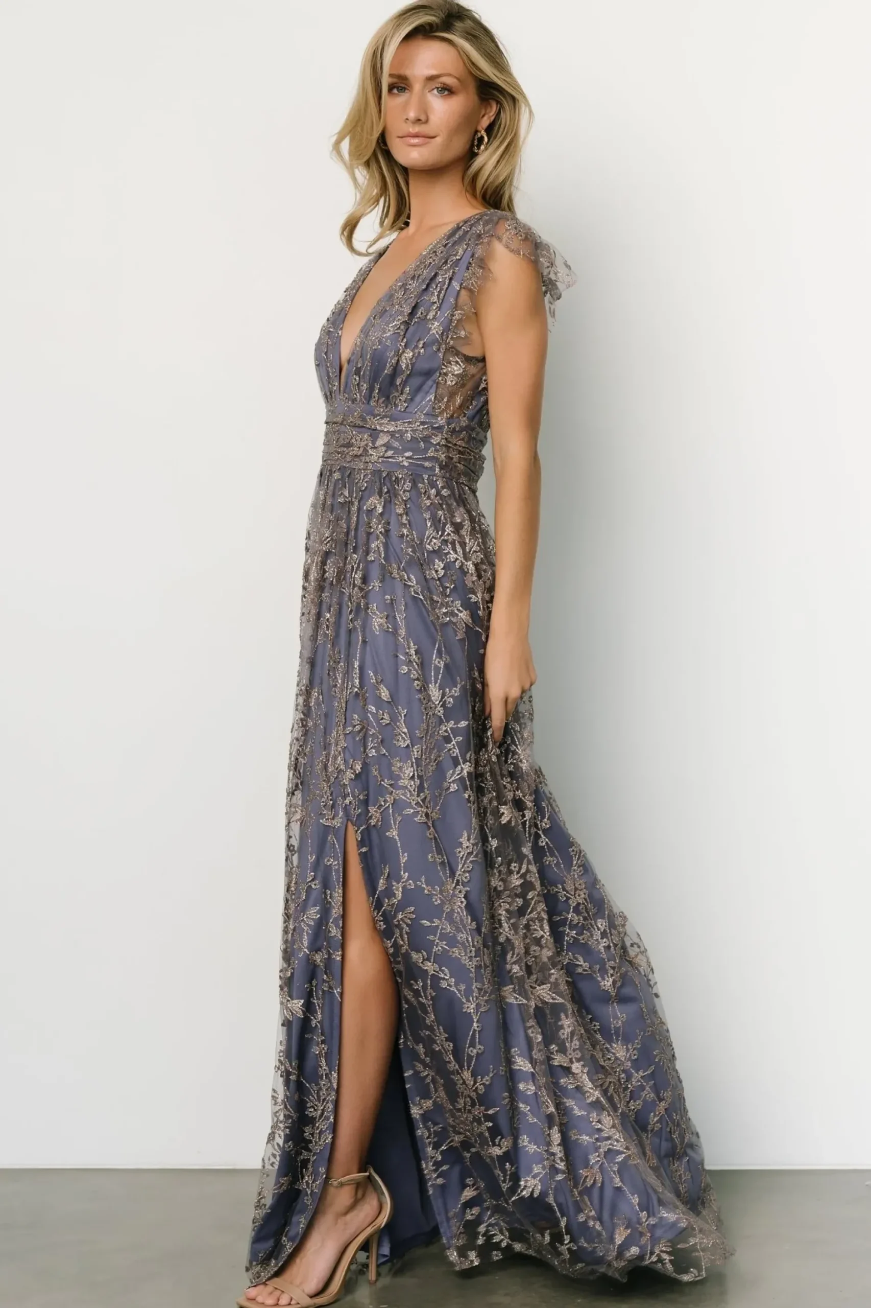 Baltic Born embellished + sequined|Arlene Shimmer Gown | Blue + Gold
