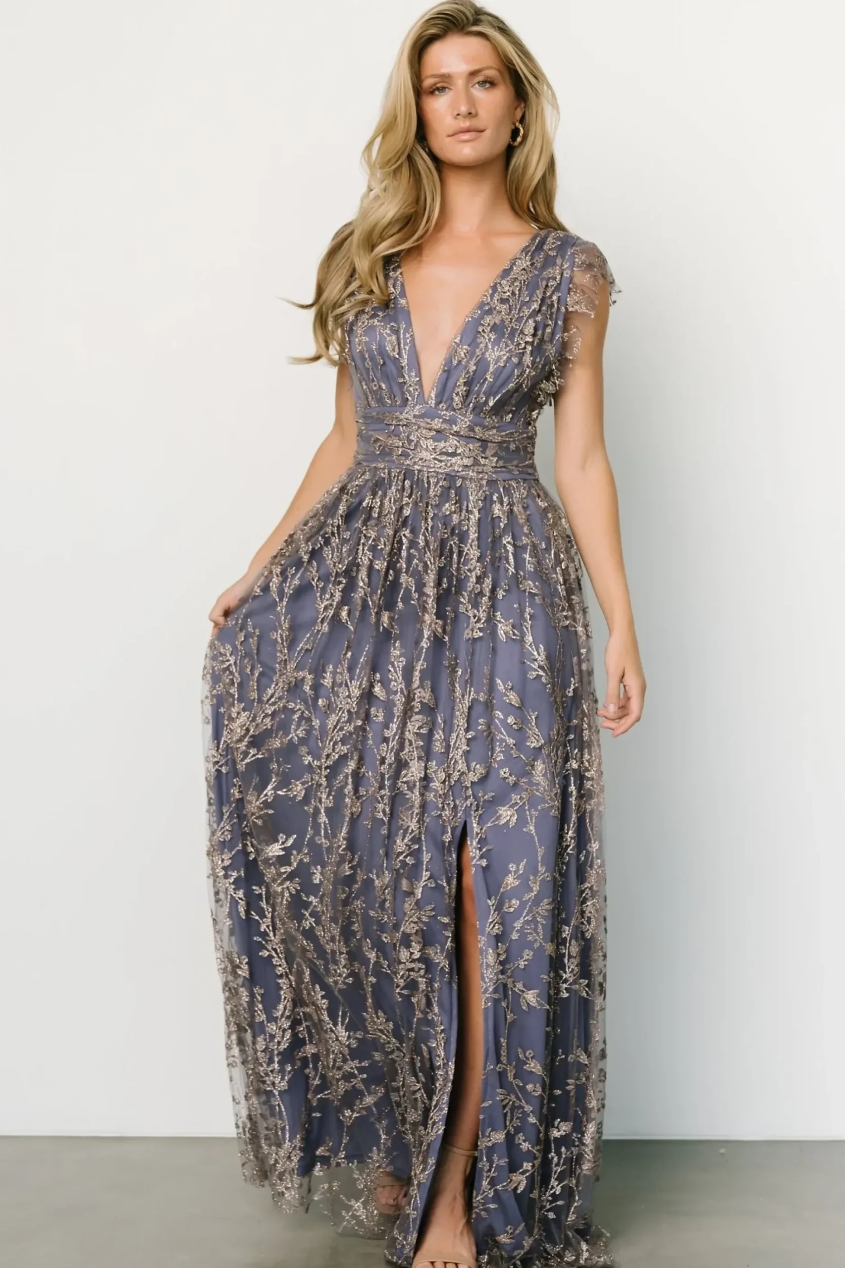 Baltic Born embellished + sequined|Arlene Shimmer Gown | Blue + Gold