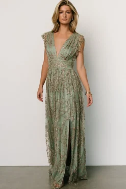 Baltic Born embellished + sequined|Arlene Shimmer Gown | Sage + Gold