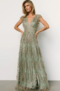 Baltic Born embellished + sequined|Arlene Shimmer Gown | Sage + Gold