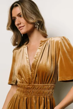 Baltic Born maxi dresses|EXTENDED SIZING|Artemis Velvet Maxi Dress | Dark Gold