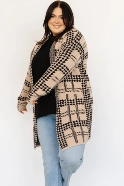 Baltic Born cardigans|Arvo Houndstooth Long Cardigan | Taupe + Black
