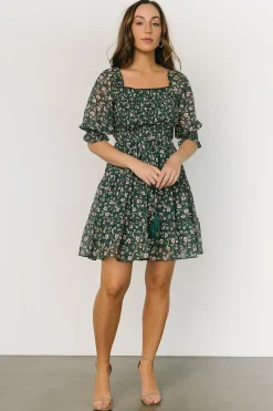 Baltic Born short dresses|Azlyn Smocked Short Dress | Green + Pink Floral