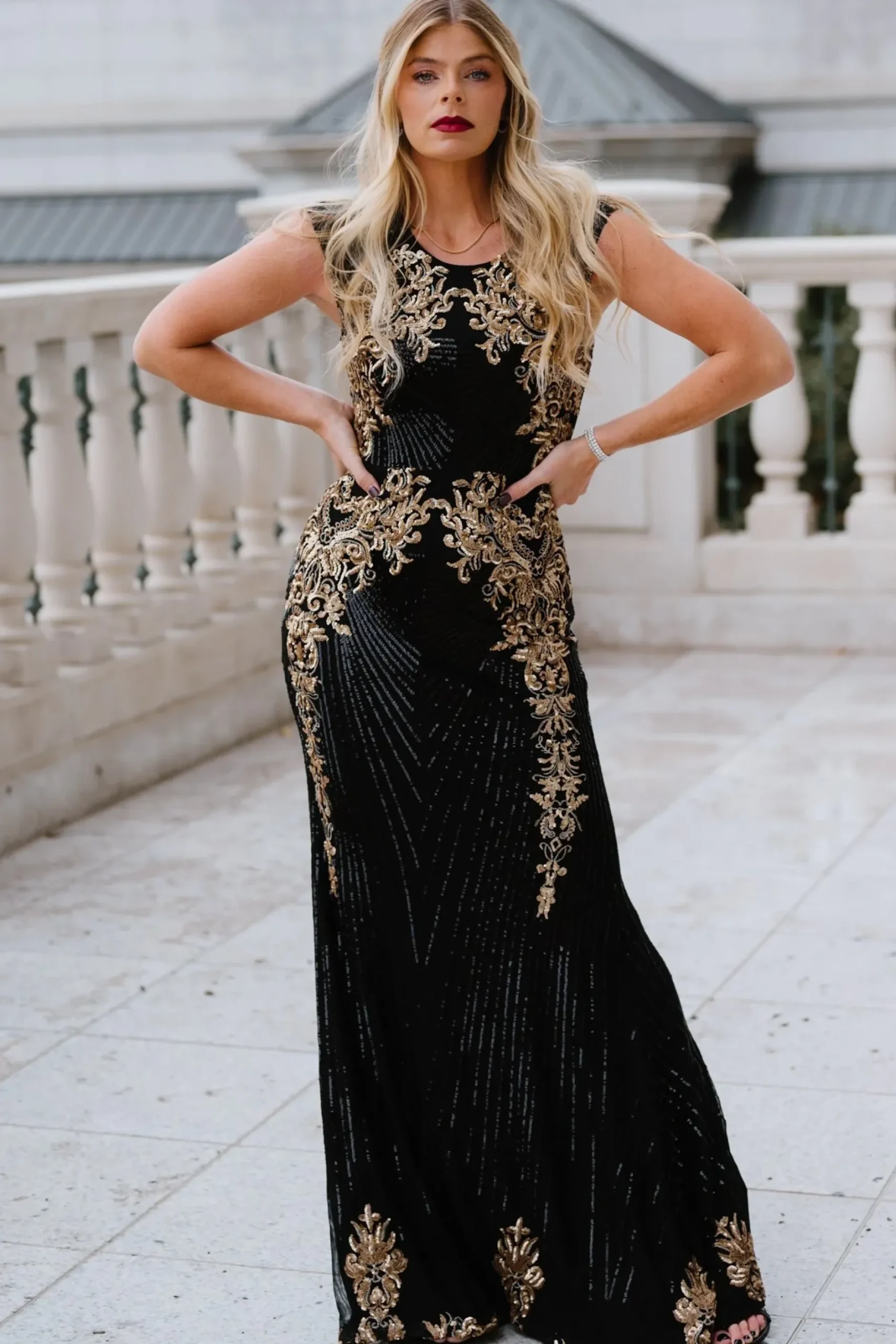 Baltic Born embellished + sequined|Azura Gown | Black and Gold
