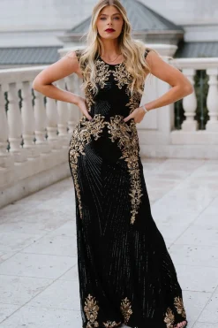 Baltic Born embellished + sequined|Azura Gown | Black and Gold