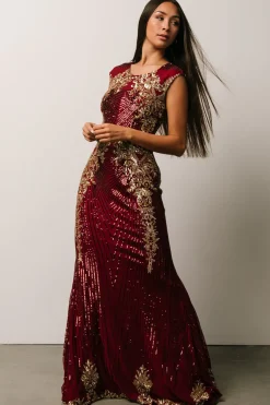 Baltic Born embellished + sequined|Azura Sequin Gown | Burgundy + Gold