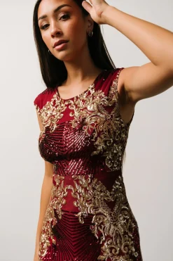 Baltic Born embellished + sequined|Azura Sequin Gown | Burgundy + Gold