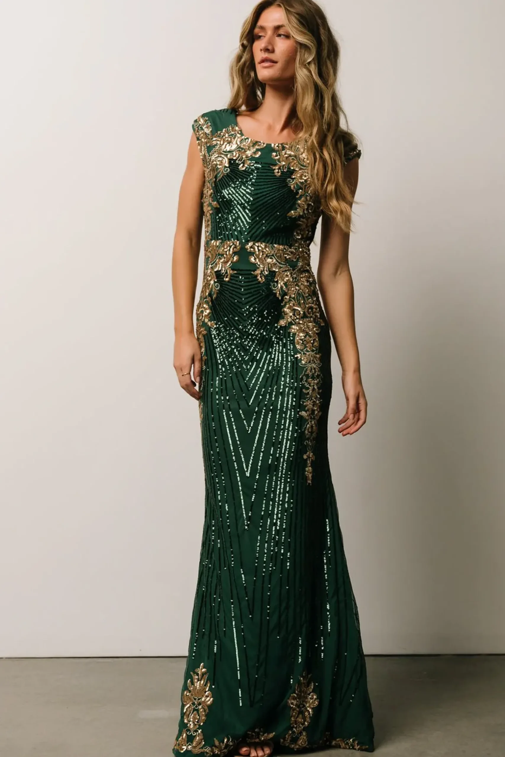 Baltic Born embellished + sequined|Azura Sequin Gown | Green + Gold