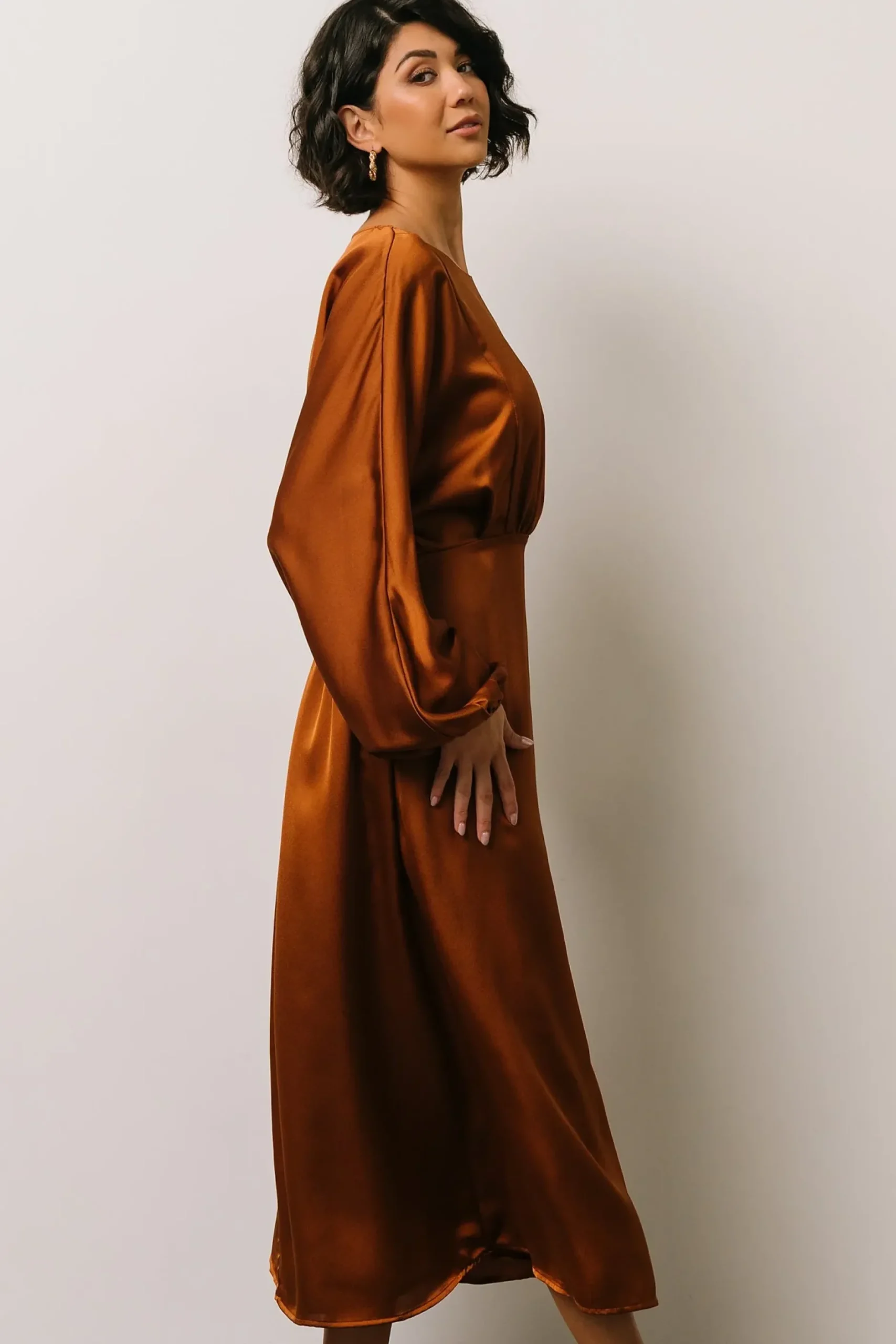 Baltic Born BEST SELLERS|Balta Satin Midi Dress | Bronze