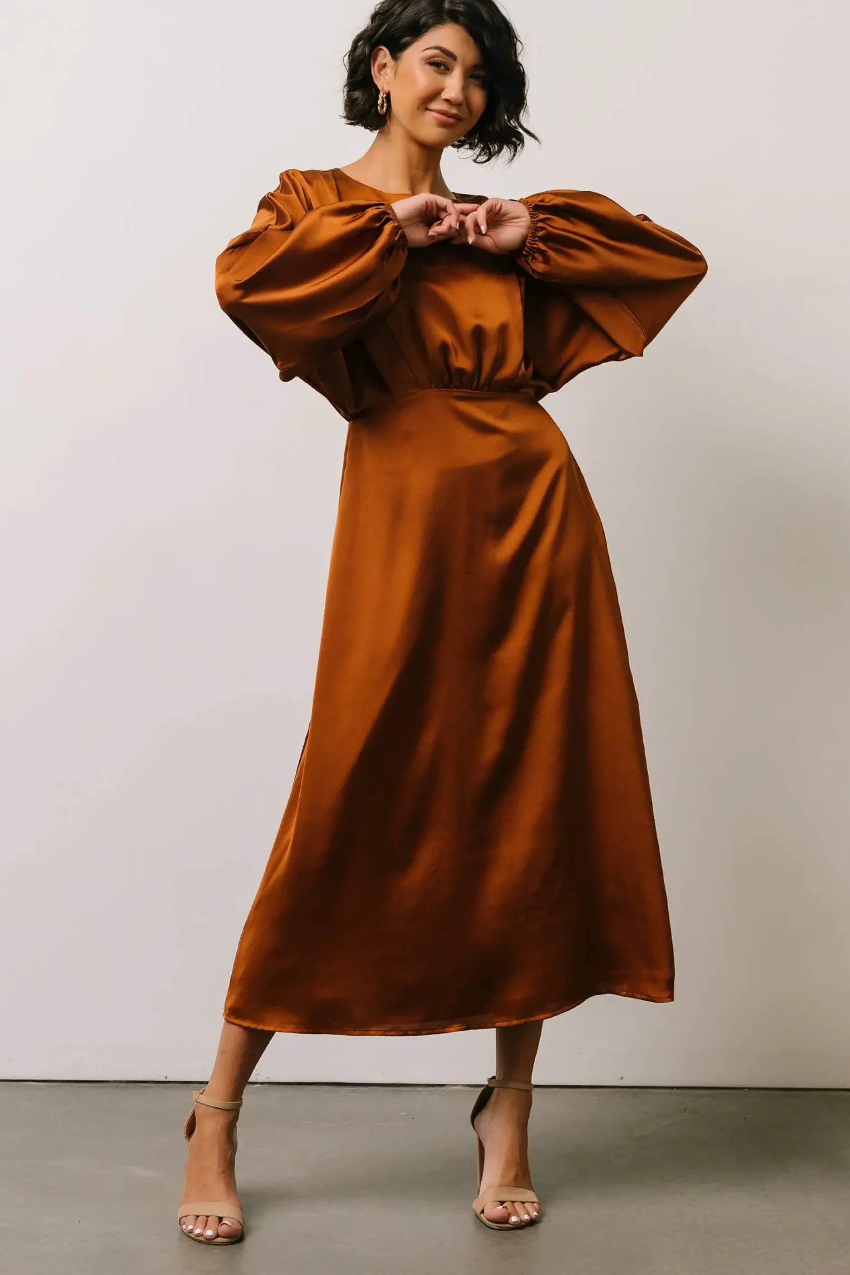 Baltic Born BEST SELLERS|Balta Satin Midi Dress | Bronze