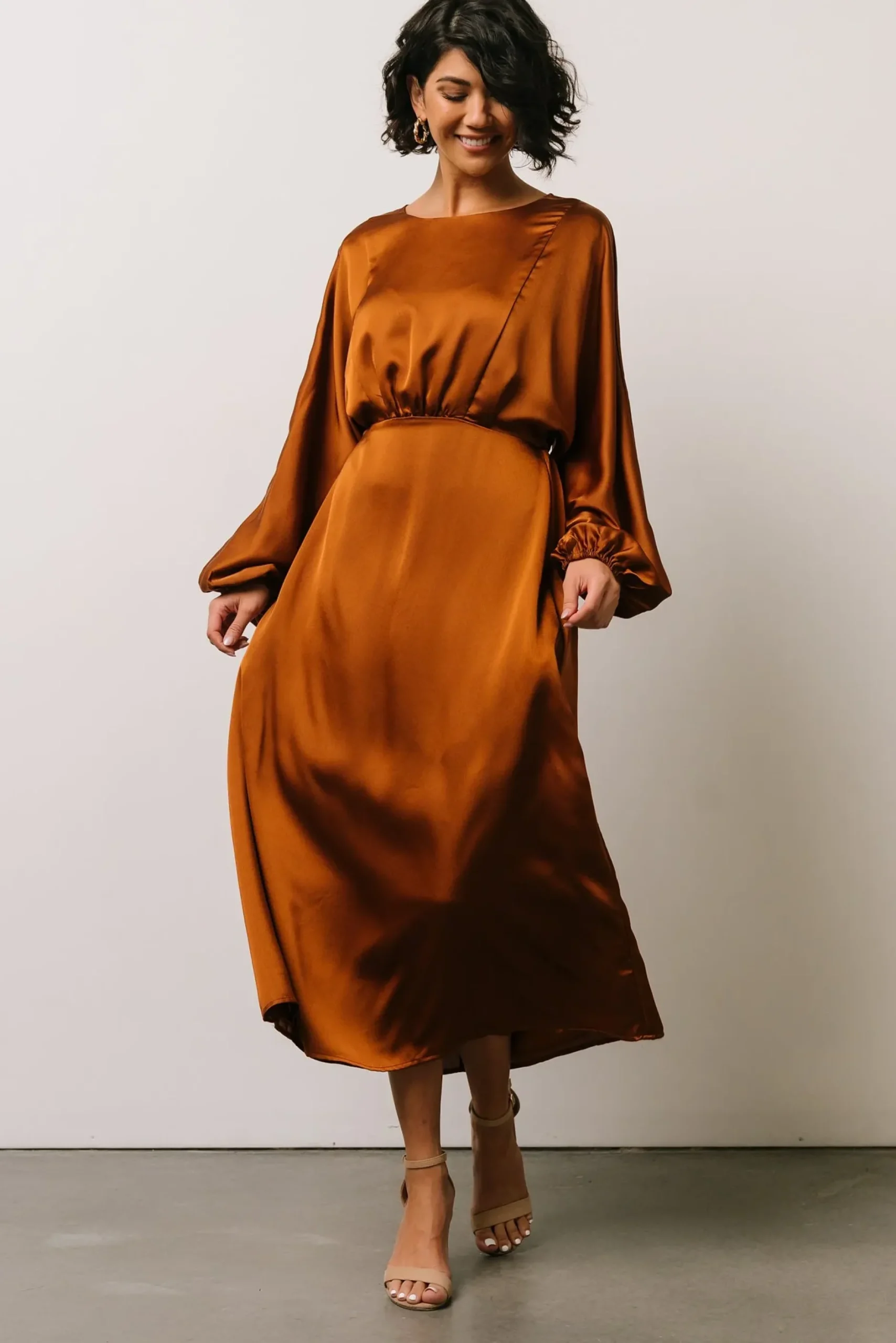 Baltic Born BEST SELLERS|Balta Satin Midi Dress | Bronze