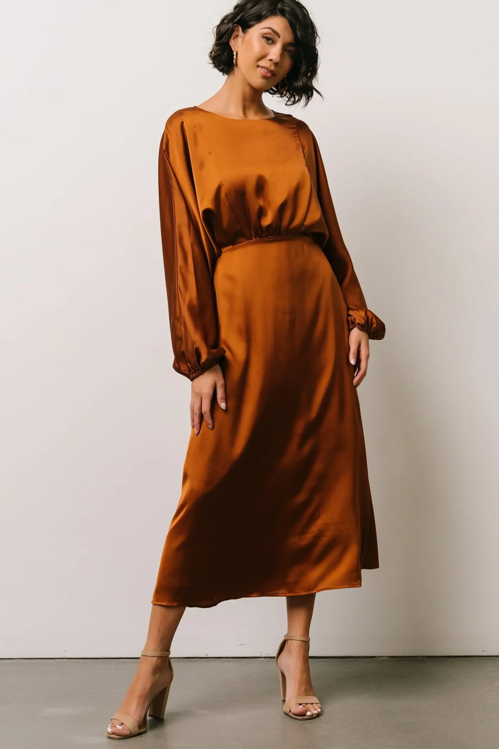 Baltic Born BEST SELLERS|Balta Satin Midi Dress | Bronze