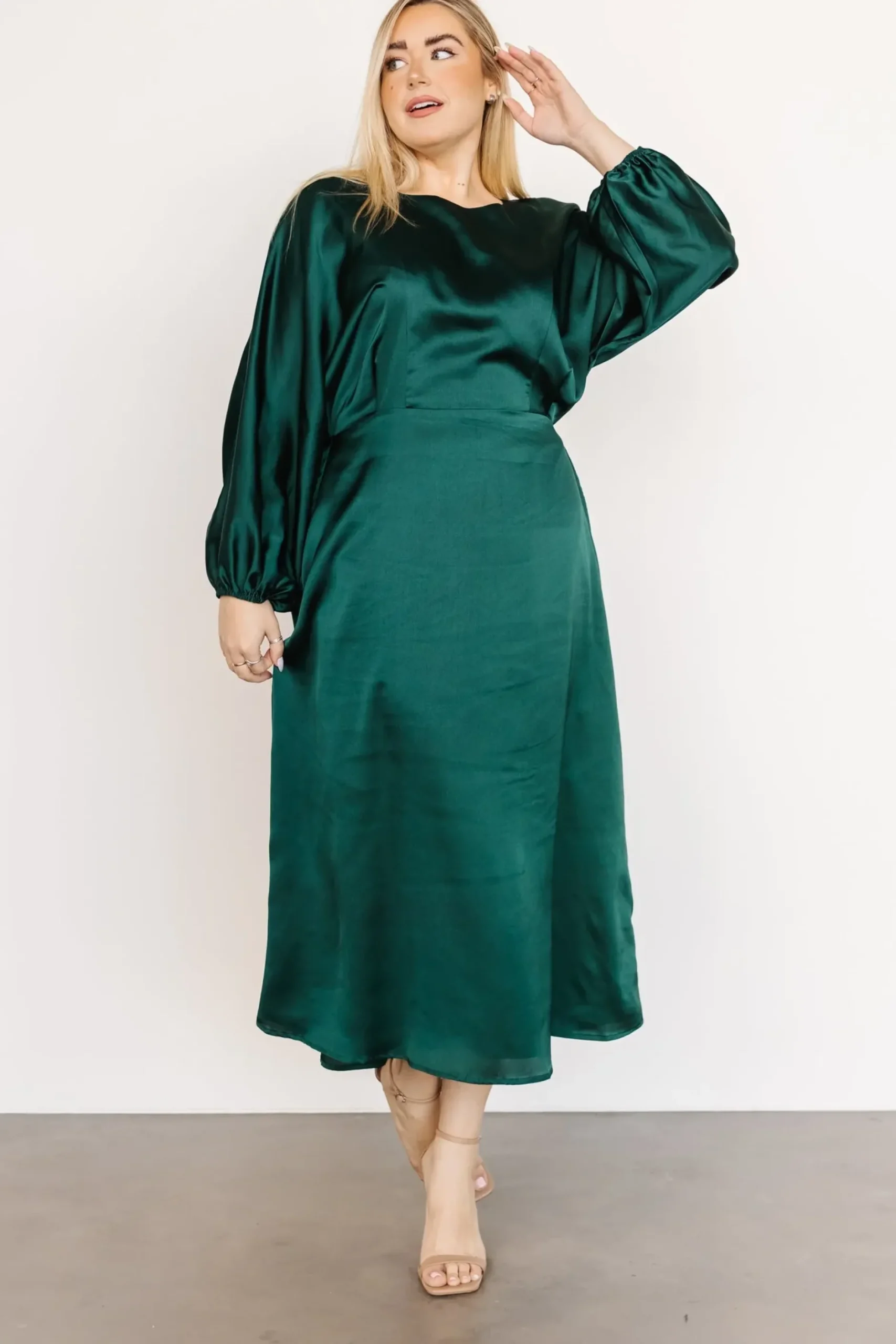Baltic Born BEST SELLERS|Balta Satin Midi Dress | Emerald