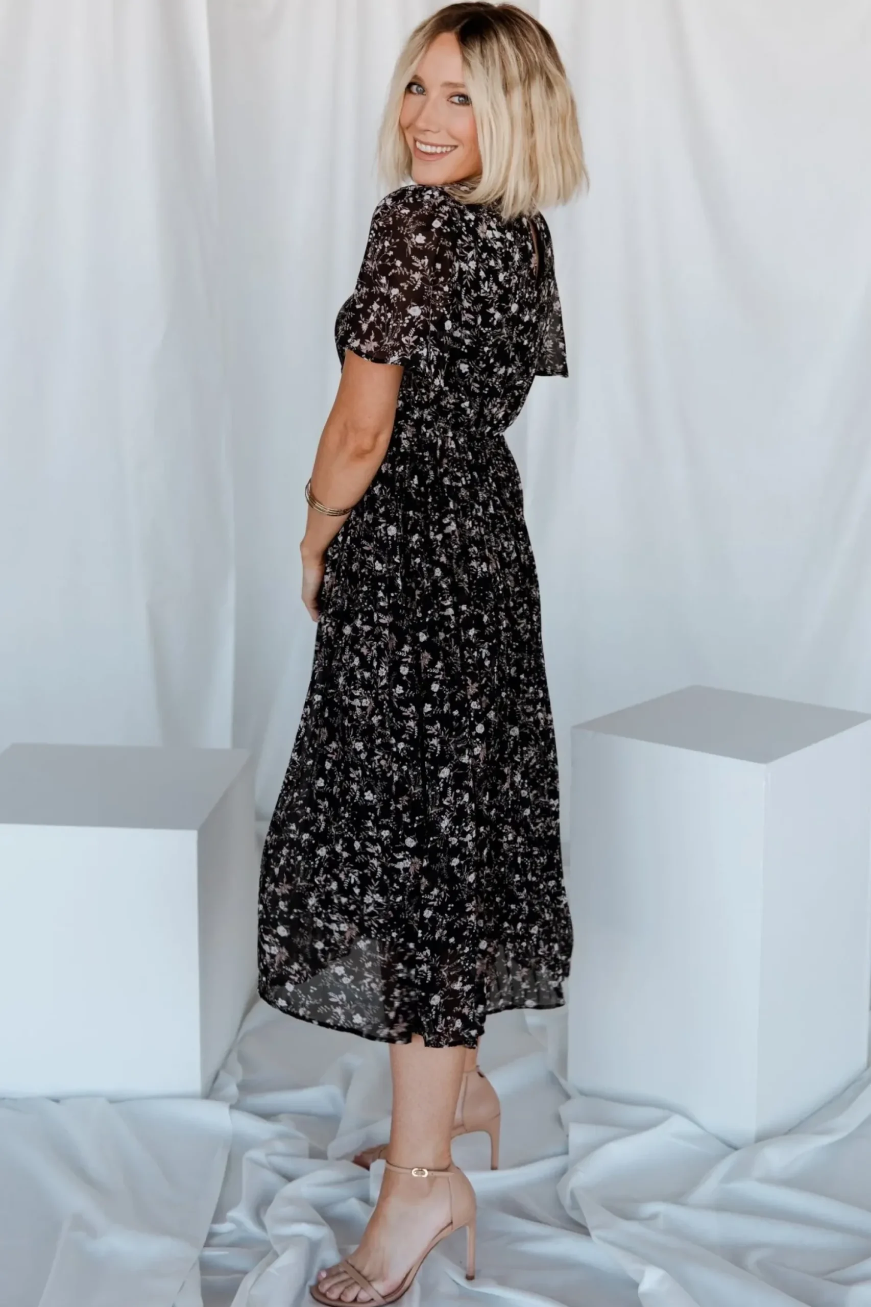 Baltic Born SALE|Belfast Pleated Midi Dress | Black Floral