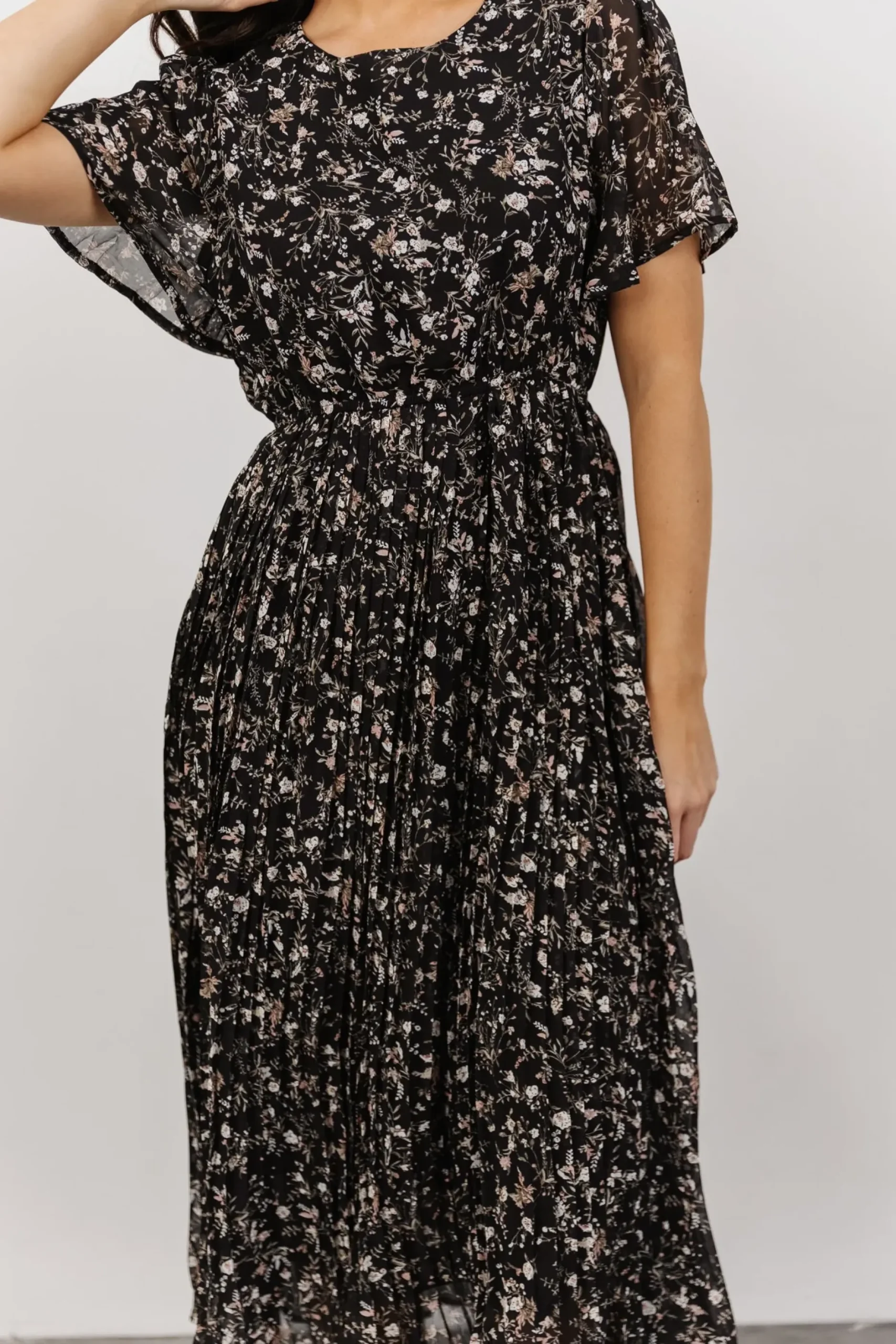 Baltic Born SALE|Belfast Pleated Midi Dress | Black Floral